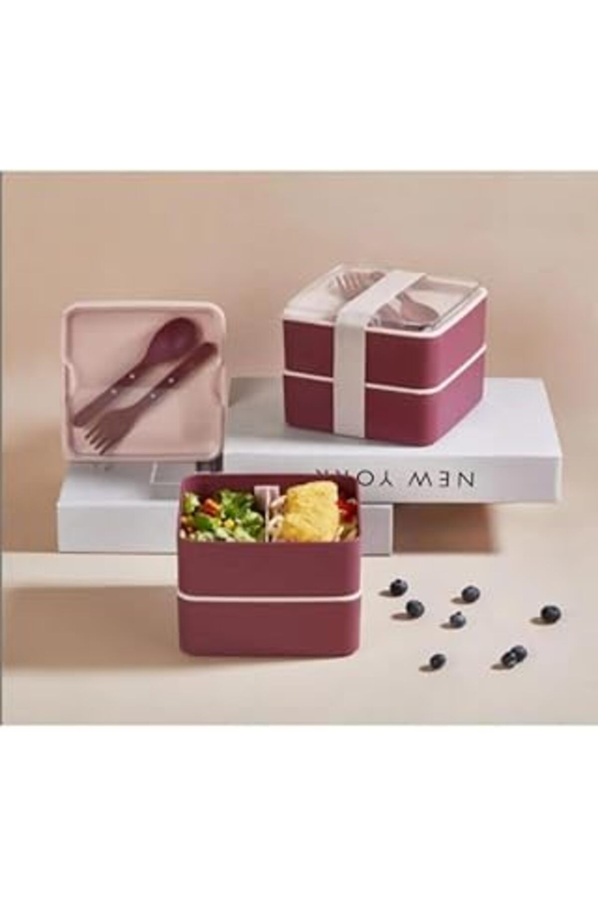 Mu Art Mhk Prime Smart Bölmeli 2 Katlı Çatal Kaşıklı Pembe Beslenme Kabı - Mürdüm
