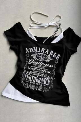 Karakedi Gentleness Siyah Beyaz Ek Askılı Kısa Kollu Iç Bodyli Bluz