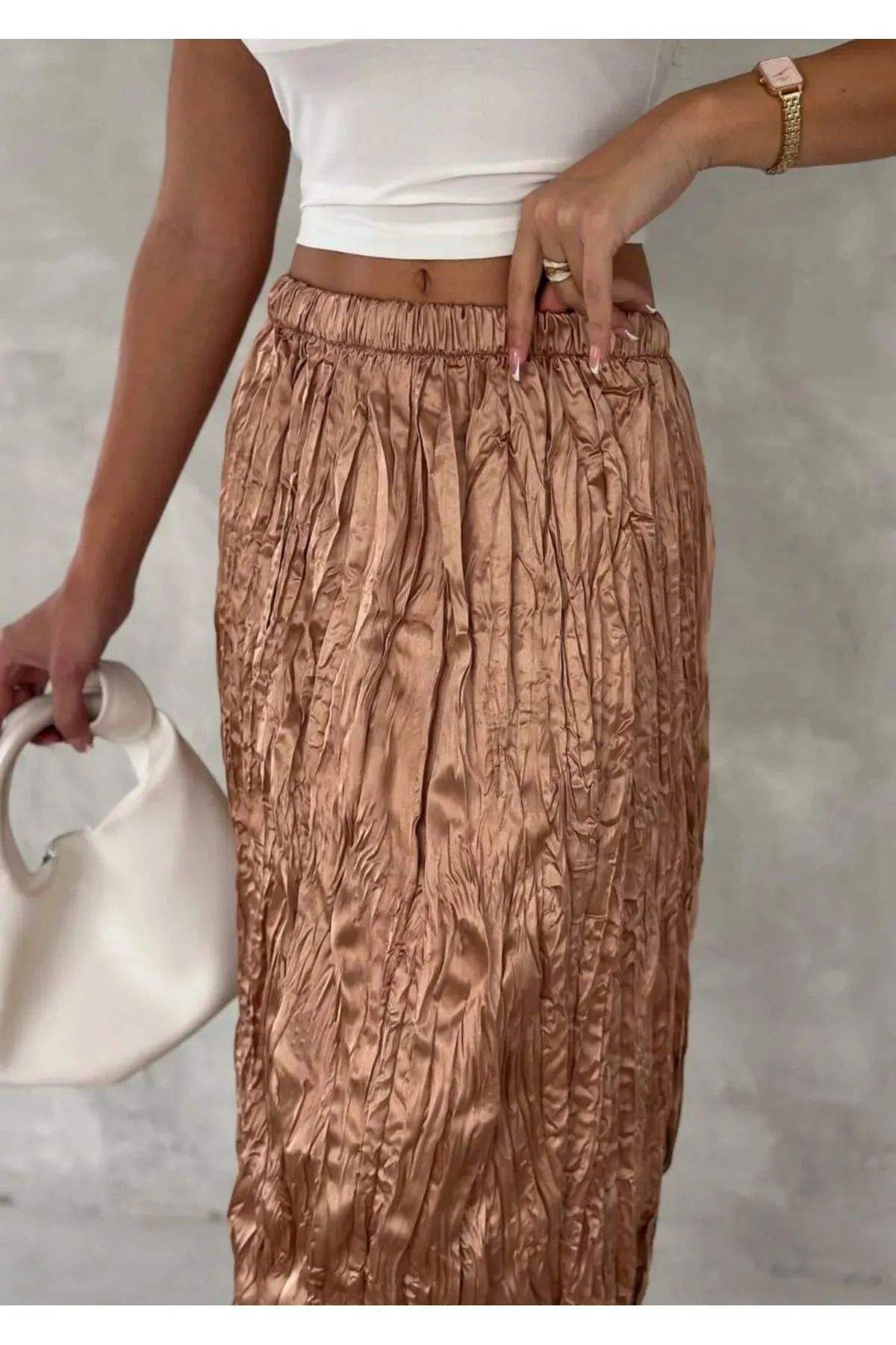 Depox-Women's Cropped Long Satin Skirt 2