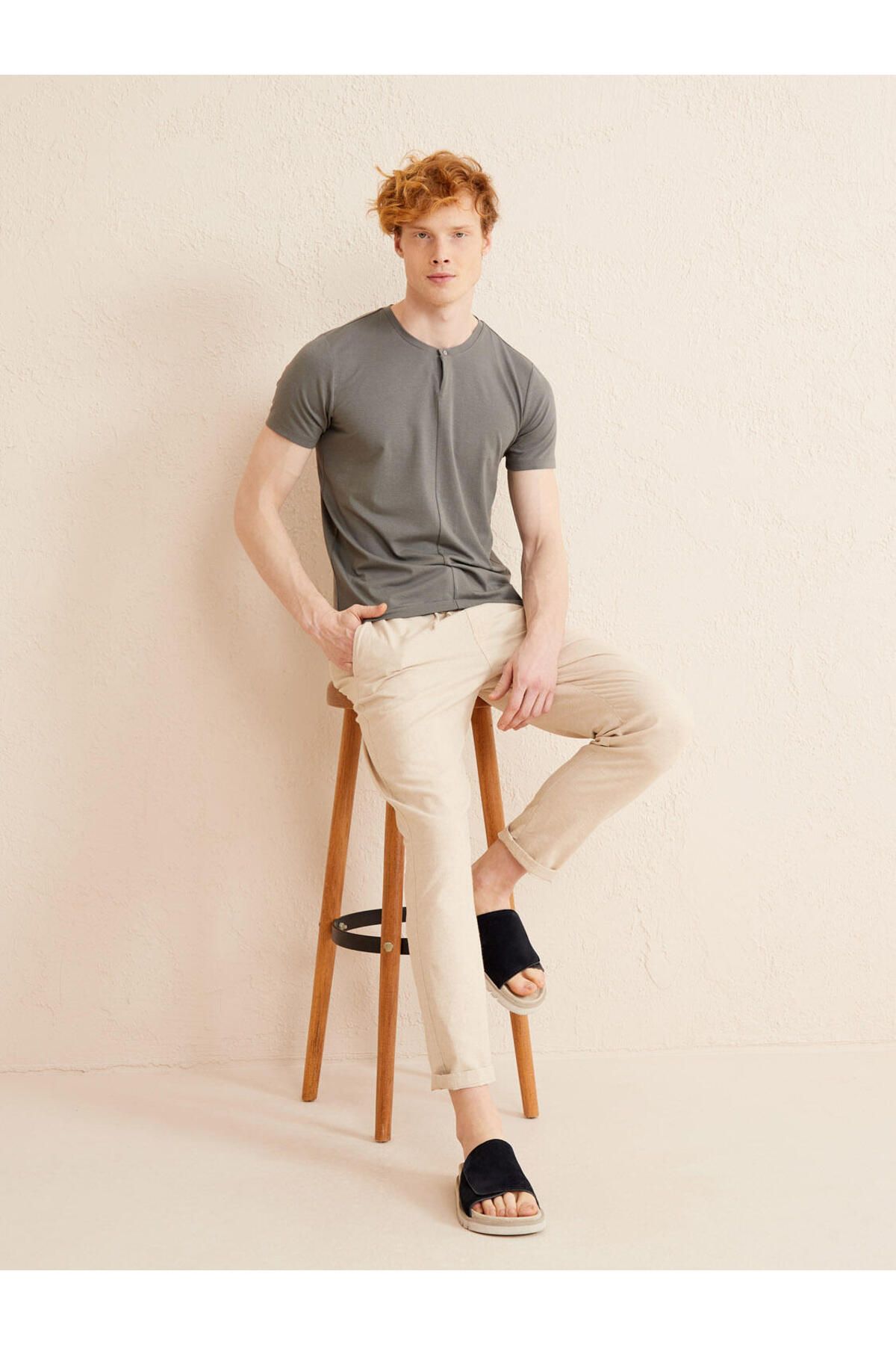 Xint-تي شيرت Kgri Placket Collar Slim Fit Modal Basic للرجال 4