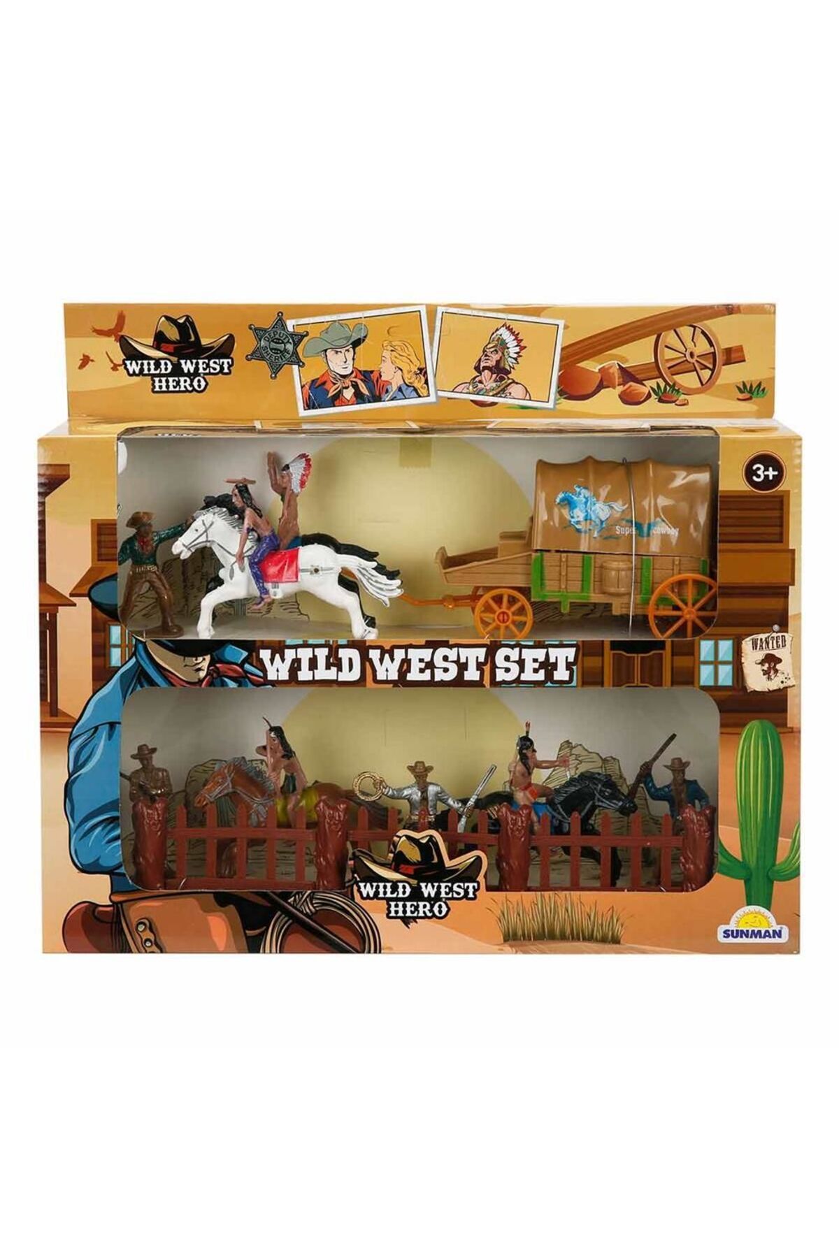TimeStart At Arabalı 2 Katlı Kovboy Oyun Seti - Beyaz-Siyah At