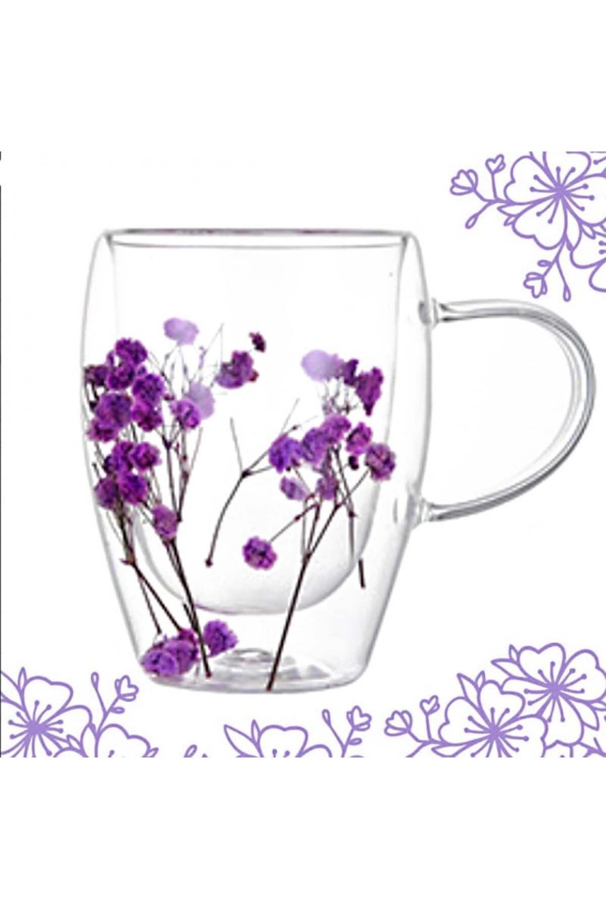 ECARLA-Purple dried flower mug, double walled, borosilicate glass, 300 ml 3