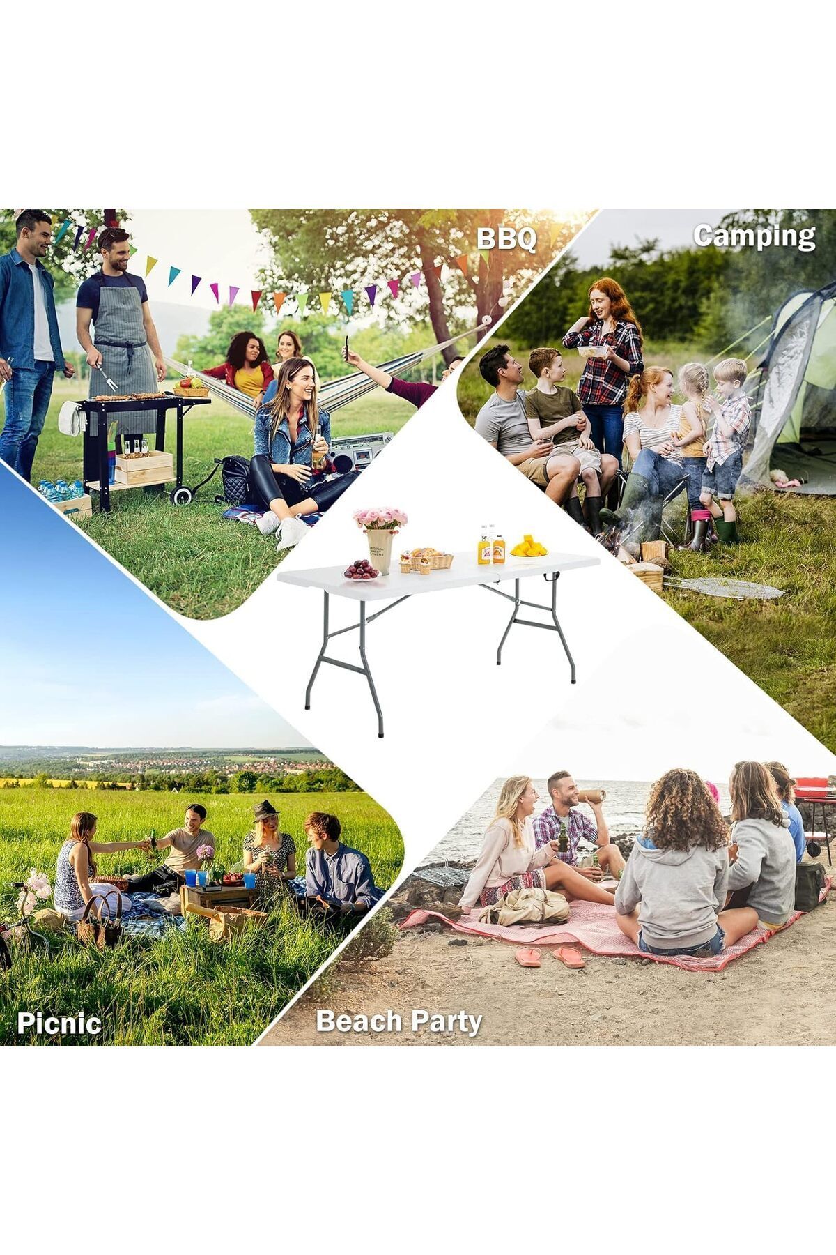 Generic-Bonka 6ft 180cm Folding Plastic Table with Handle and Lock for Picnics, Parties and Camping 5