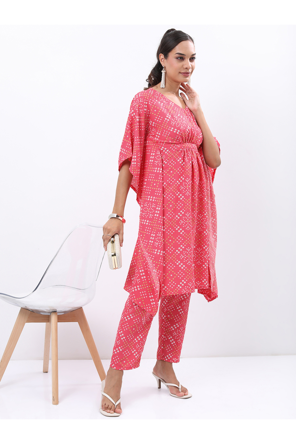 Vishudh By Styli-Women Pink Printed Kaftan Kurta with Trousers 6