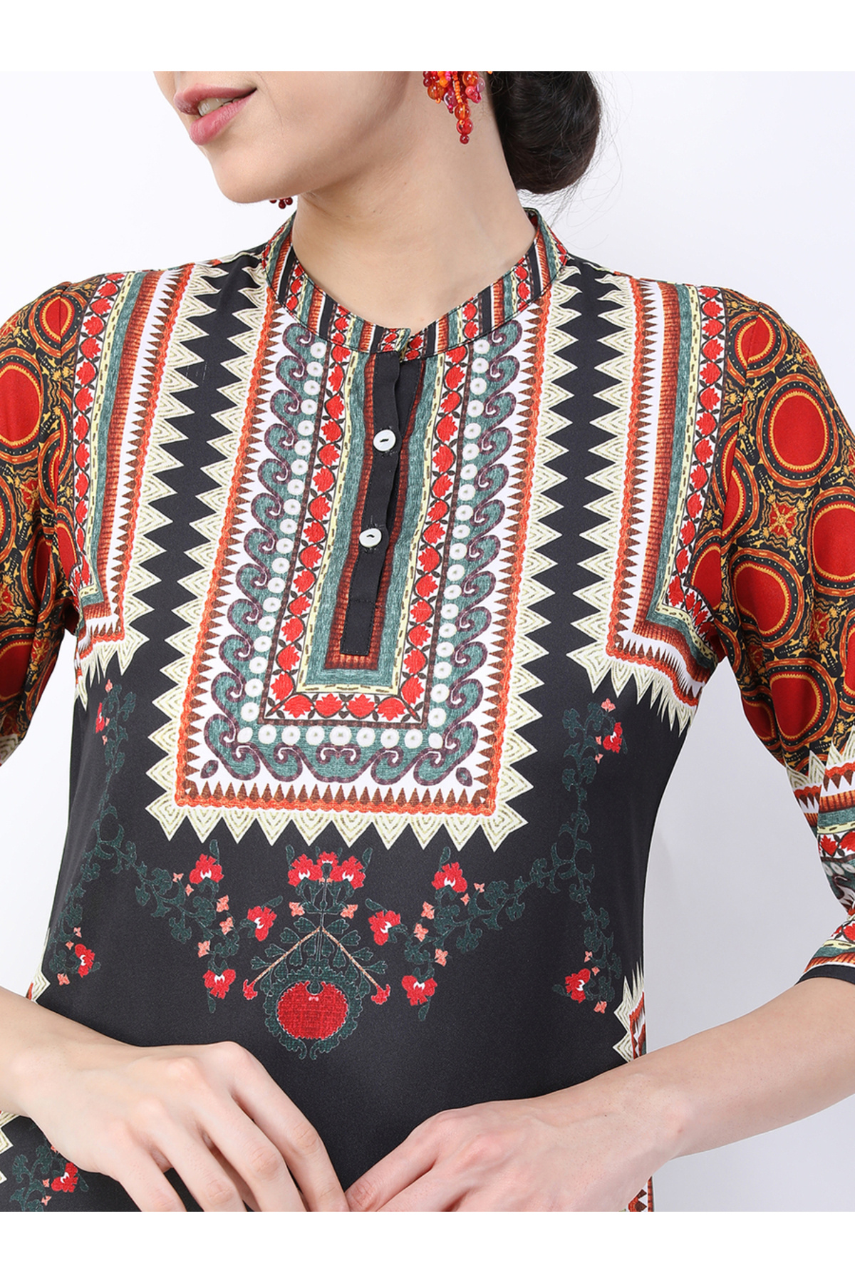Vishudh By Styli-Women Black Ethnic Motifs Printed Straight Kurta 4