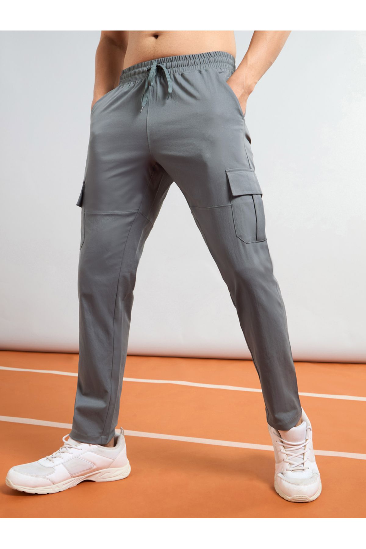 Technosport By Styli-Men Solid Slim Fit Cargo Track Pants with TS FLEXI 2