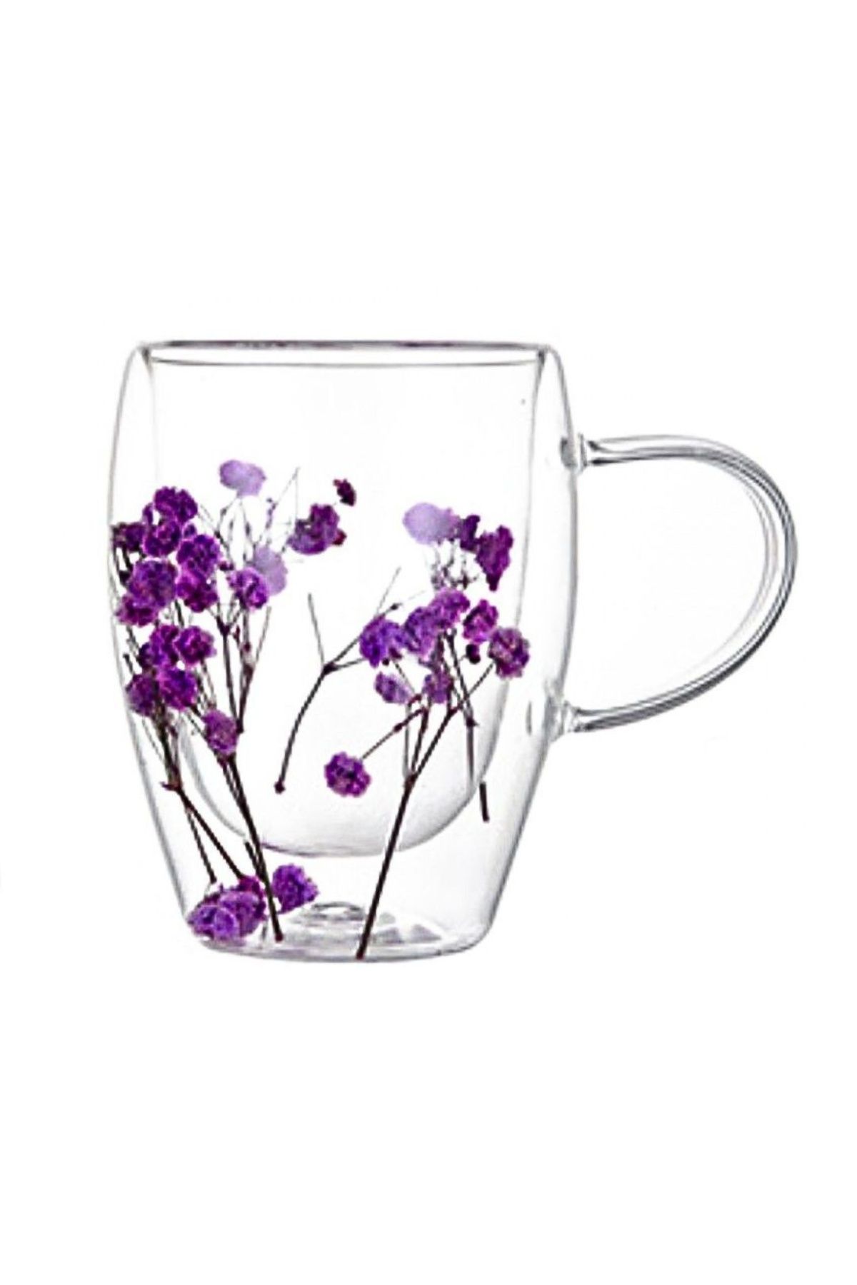 ECARLA-Purple dried flower mug, double walled, borosilicate glass, 300 ml 1