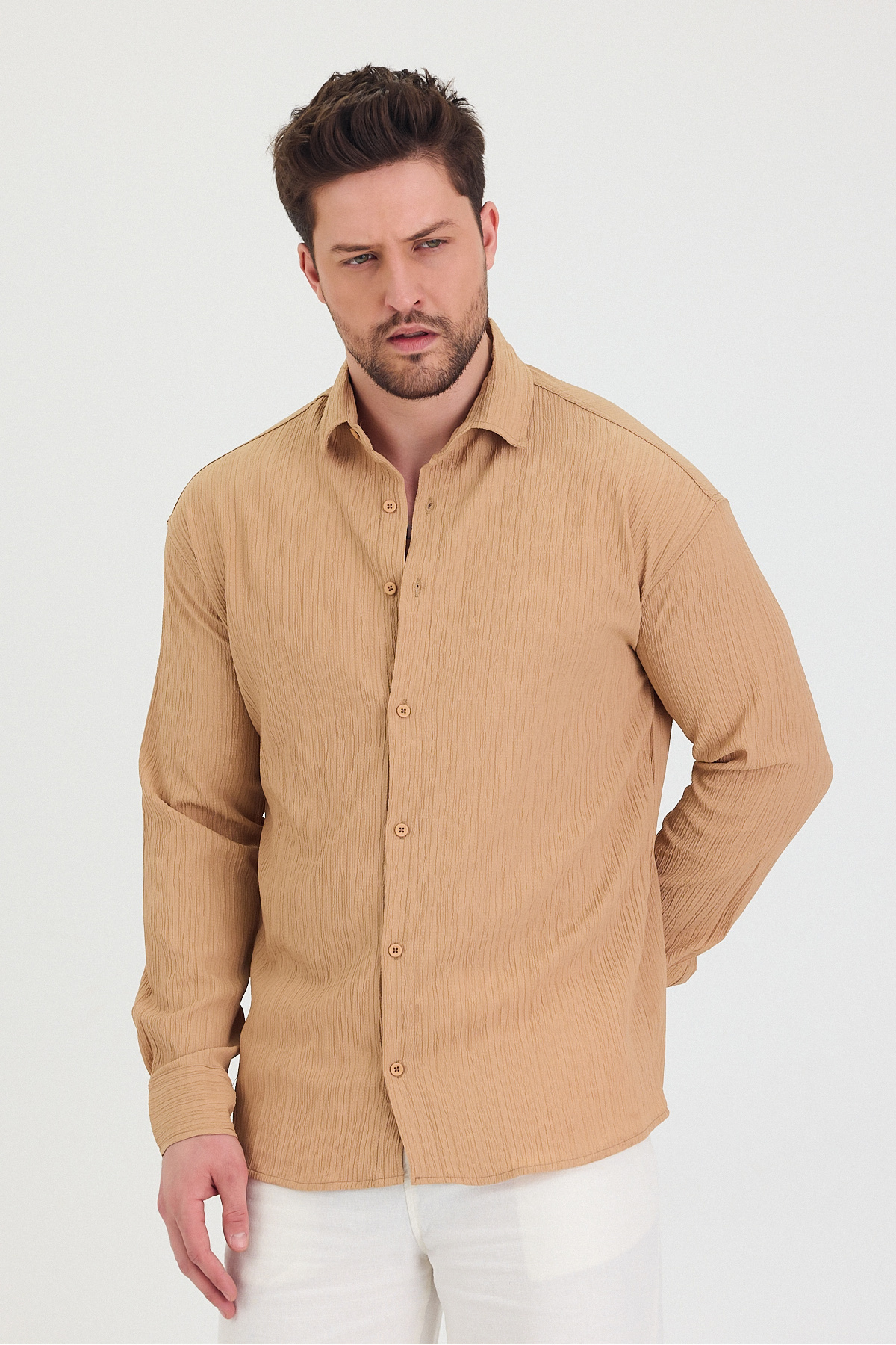 پیراهن آستین بلند مردانه طرح خود-رینگ مدل Slim Fit Detail  پیراهن Tarz Cool