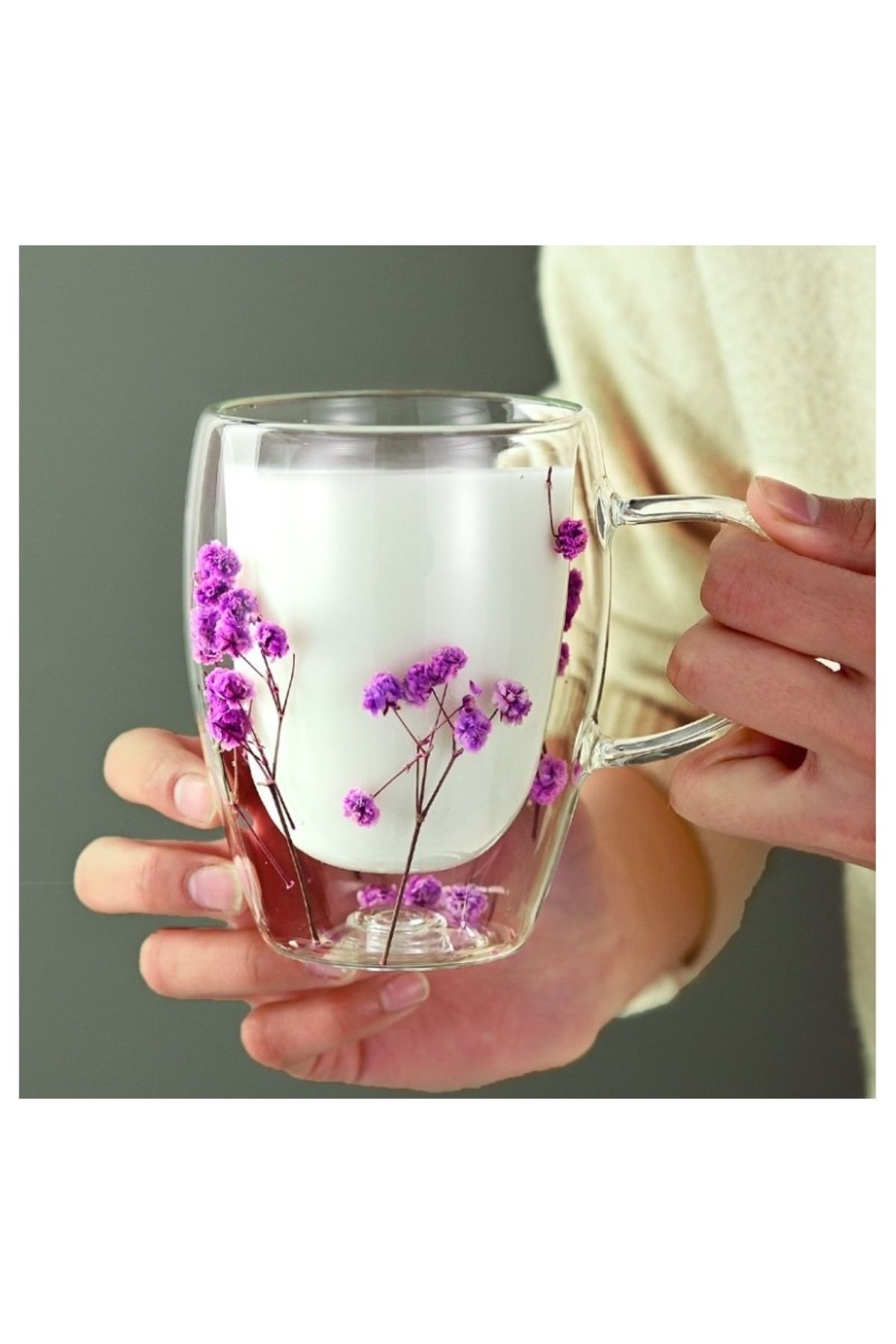 ECARLA-Purple dried flower mug, double walled, borosilicate glass, 300 ml 2