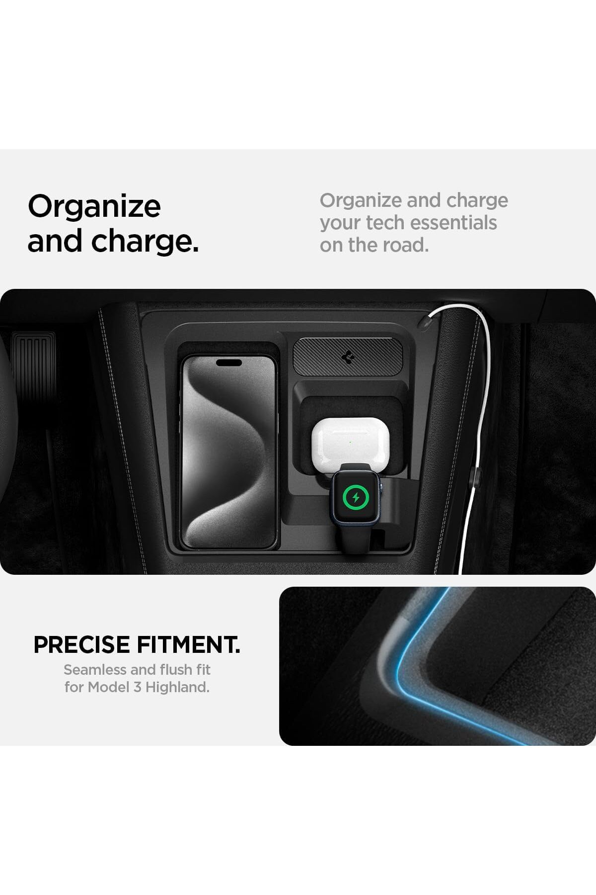 Spigen-3 in 1 Wireless Charging Hub Mount for Tesla Model 3 Highland Watch Charger NOT Included 3