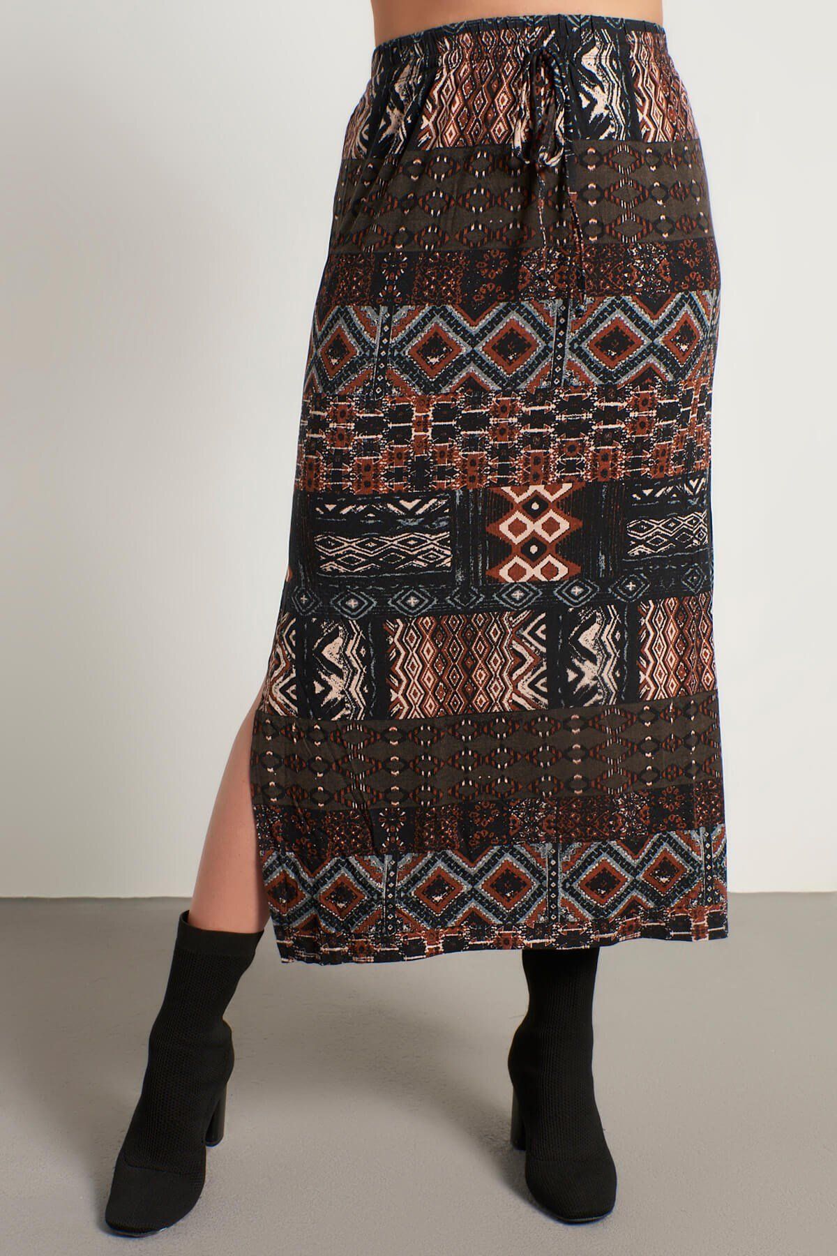 MYLİNE-Ethnic Patterned Combed Cotton Long Skirt 2