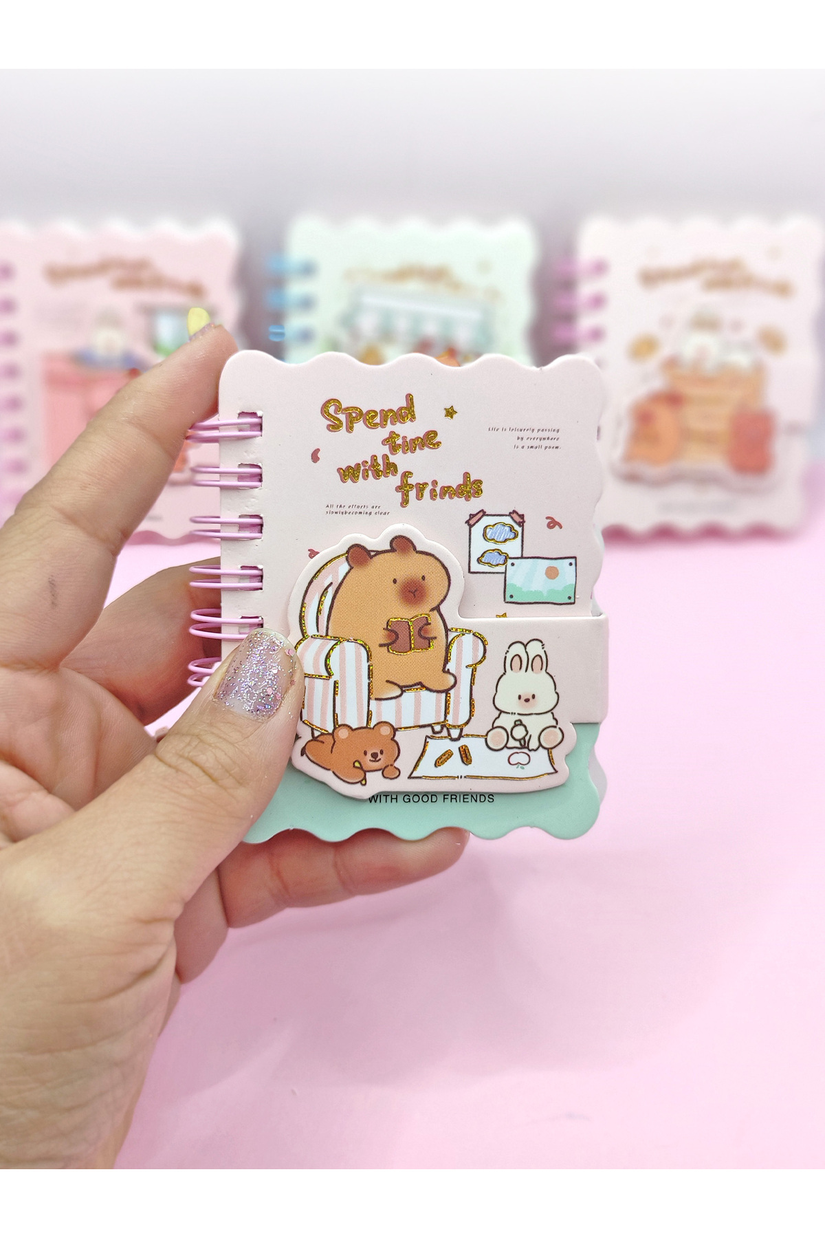 Limmy-Capybara Rabbit Bear Velcro Pocket Size Mini Notepad (7X8 cm) - Bff 2