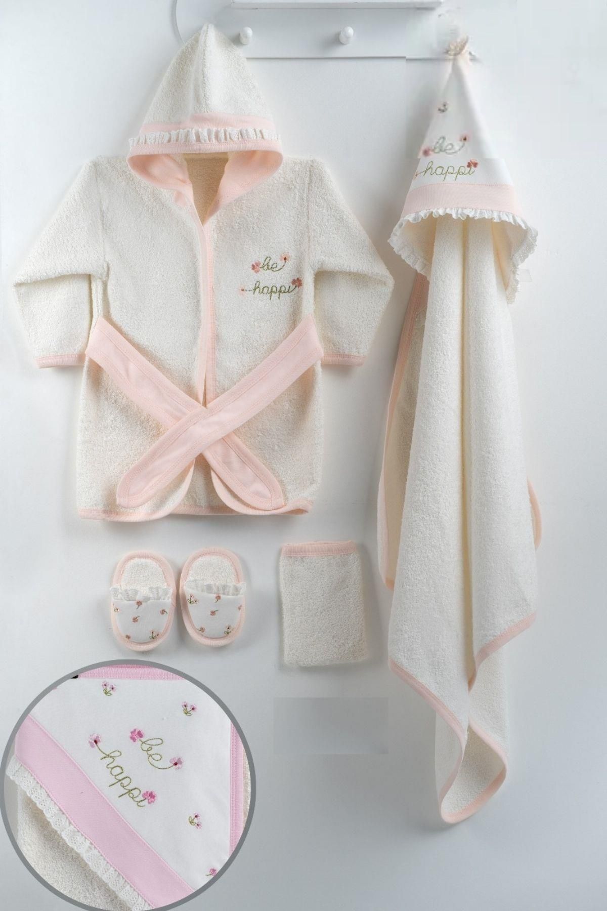 Cantoy Kız Bebek Çiçek Nakışlı Bornoz Set
