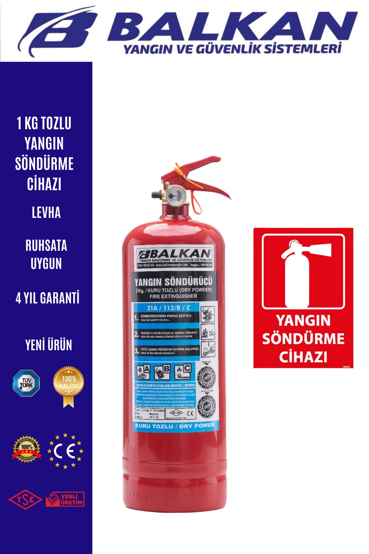 Balkan Ticaret 1 kg yangın söndürme cihazı+Levha