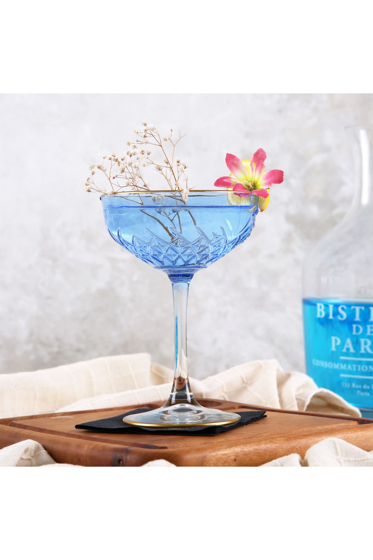 ADAMODART-Blue Star Decorated Coupe Cocktail Glass & Goblet Set 3