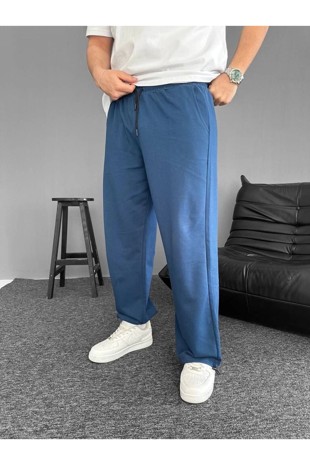 Tam12den Home-Turquoise Colored Two Thread Fabric Baggy Bottom Tracksuit 3