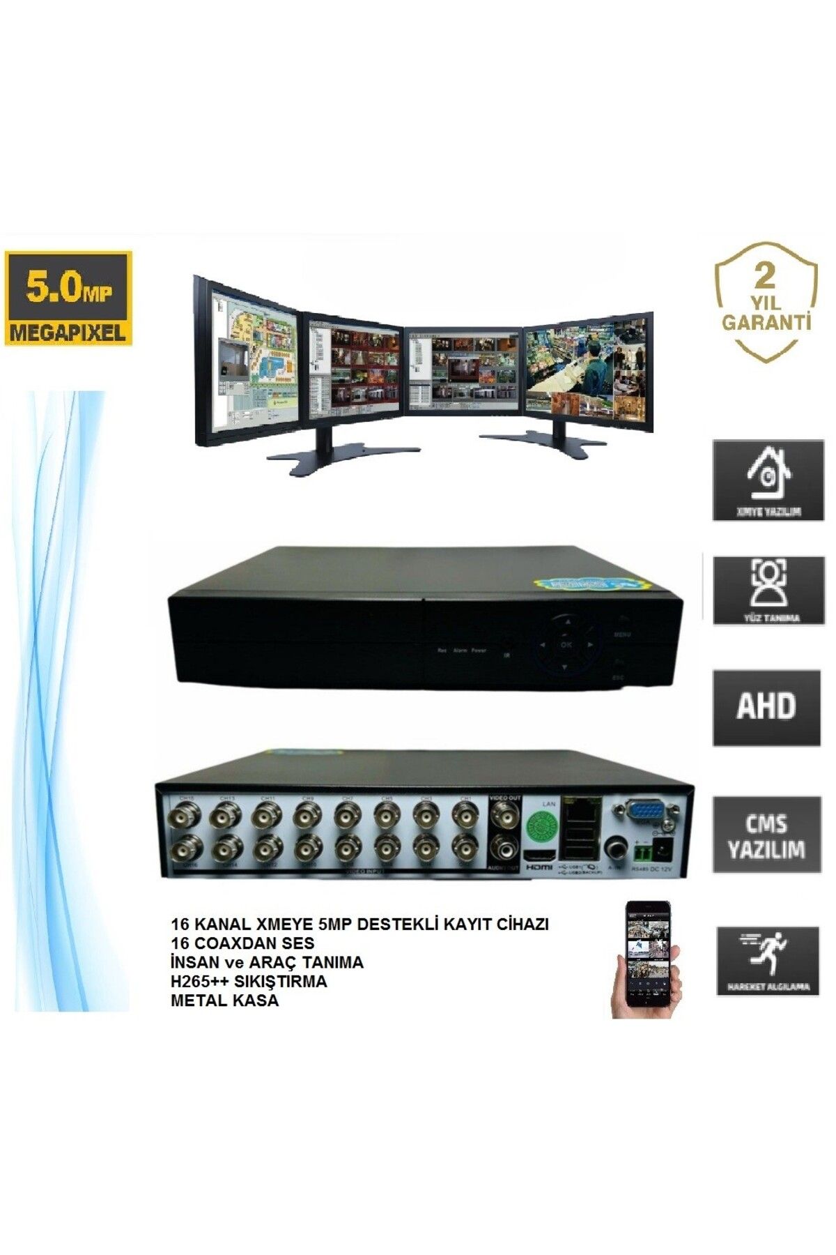 ETU 16CH I 5MP I GECE RENKLİ I YÜZ VE ARAÇ TANIMA I DVR KAMERA KAYIT CİHAZI I
