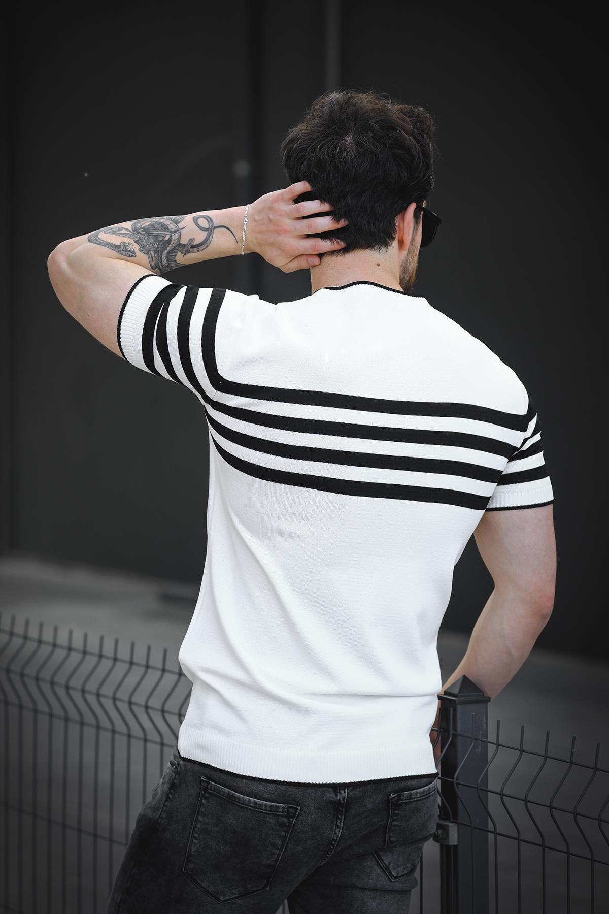 Oksit-Ανδρικό πλεκτό μπλουζάκι Liam ριγέ Lycra Slim Fit Crew Neck 3