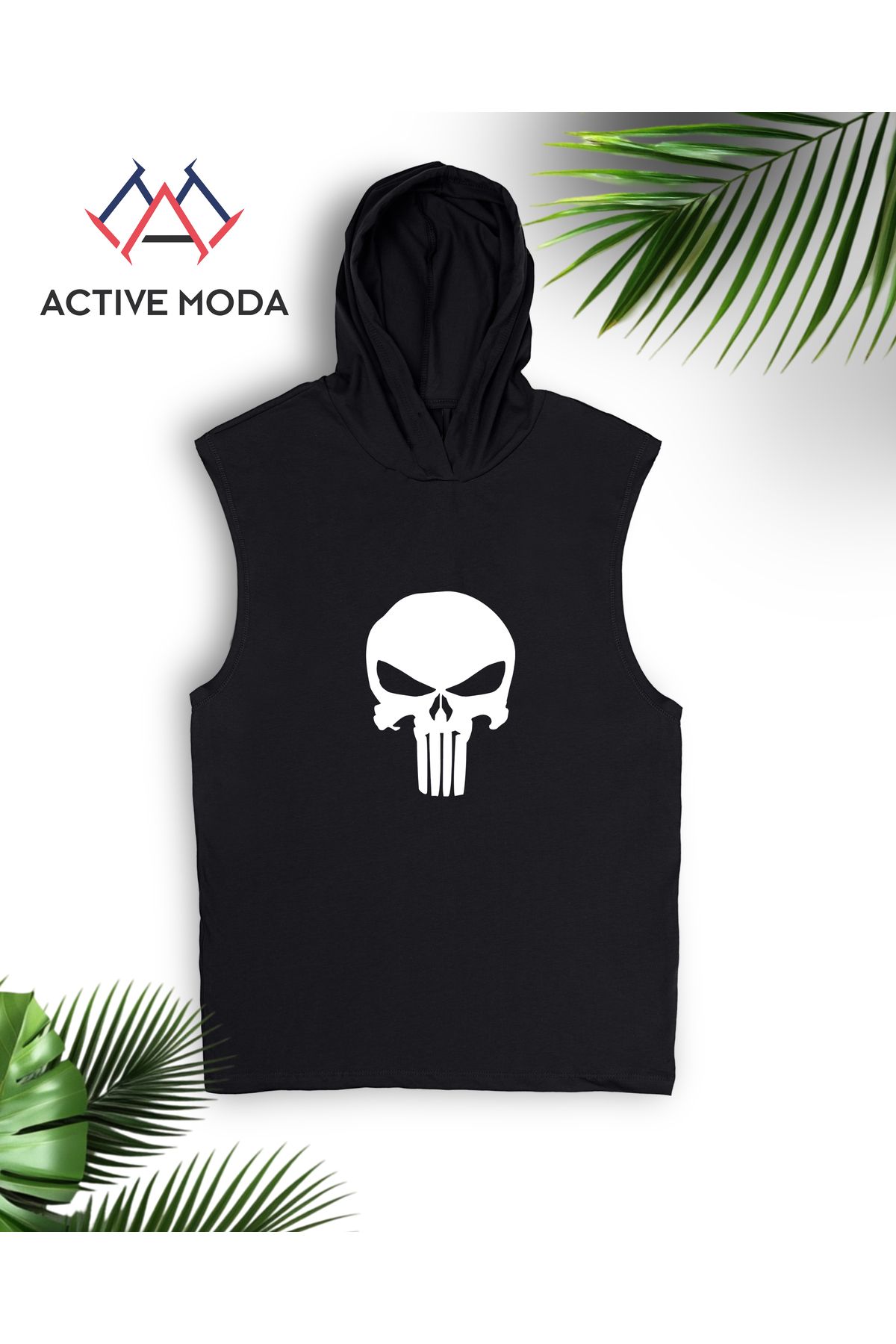 ACTIVE MODA--Men's Skull Printed Sleeveless Tank-Shorts 2-Piece Suit Oversized Large Size 3
