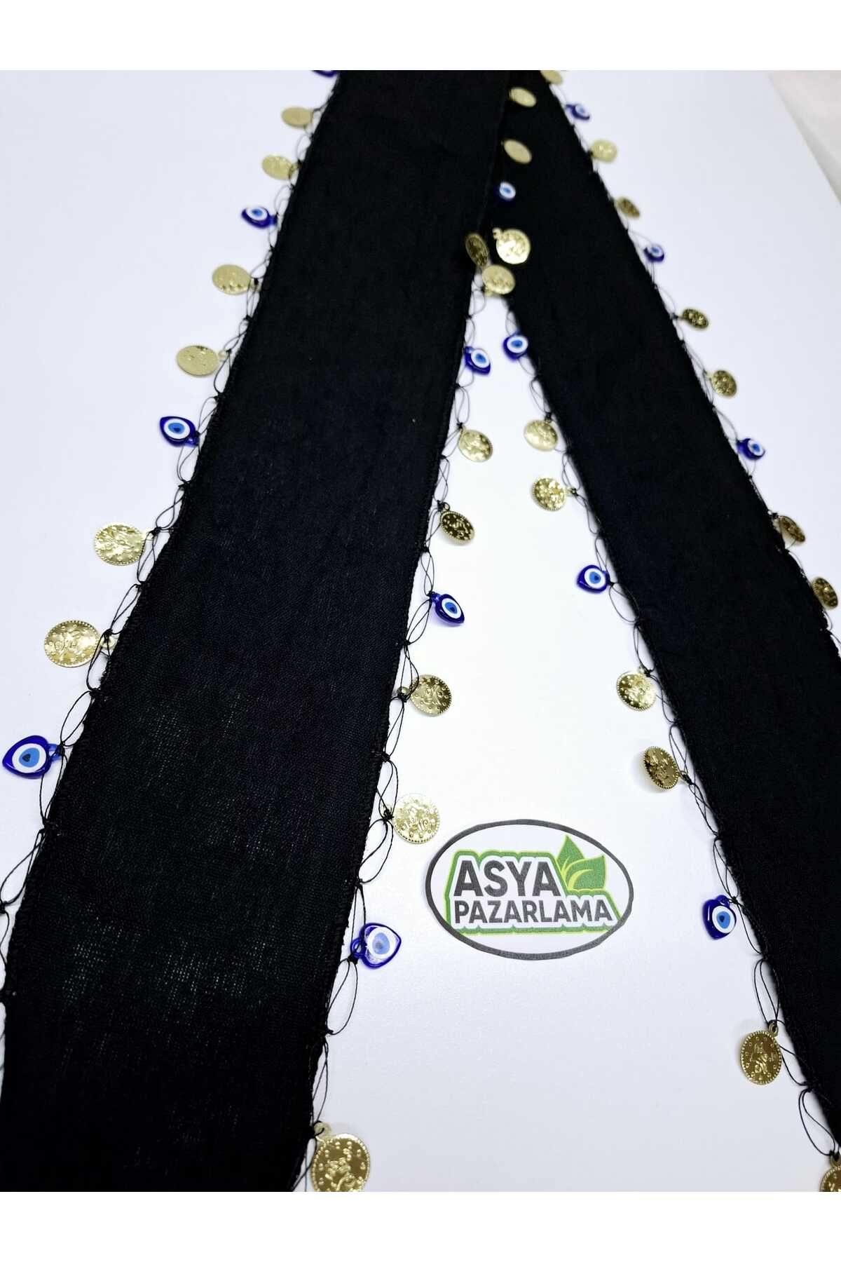 ASYA PAZARLAMA-5 Pieces of Black Sea Black Evil Eye Beaded Keşan, Scarf, Shawl, Scarf, Hair Band, Bandana 2