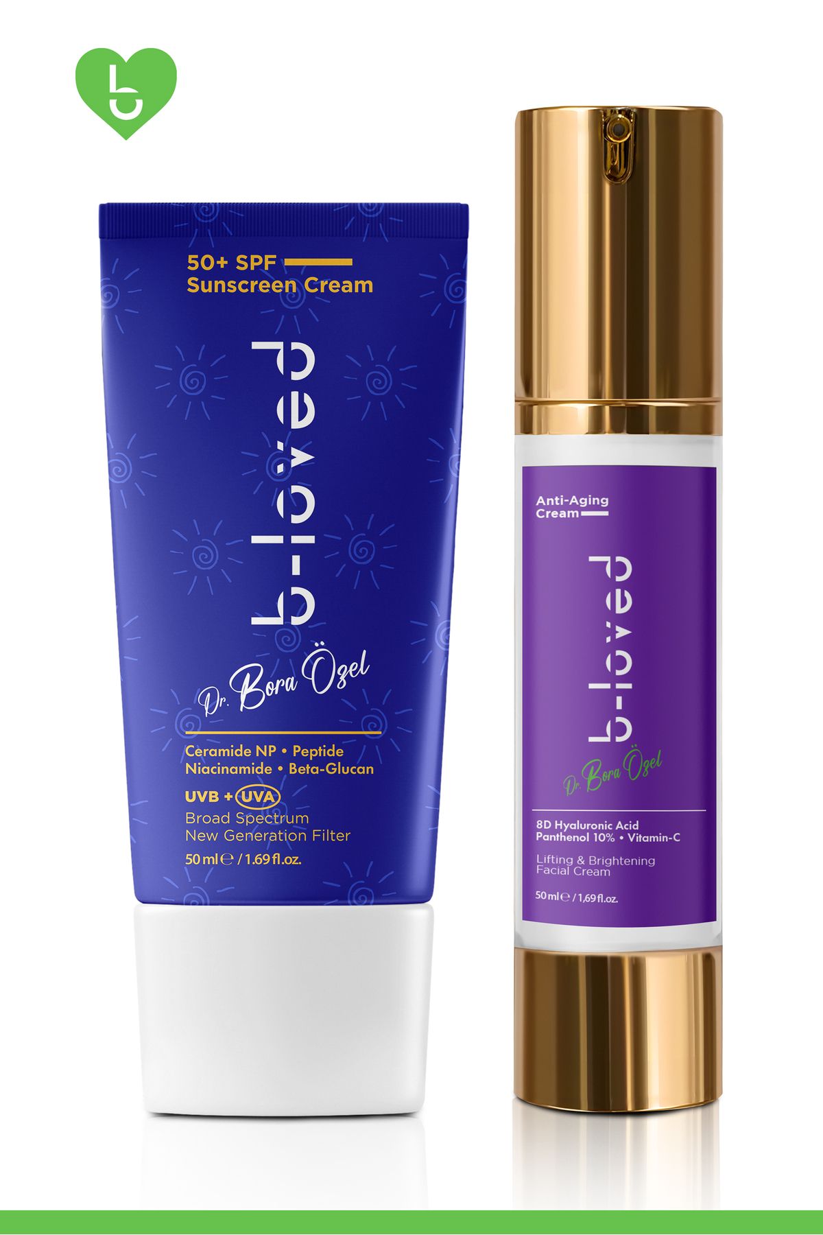 b-loved Anti-Aging Krem ve Çok Yüksek Korumalı SPF 50+ İkili - Cilt Sıkılaştırma & Leke Önleme