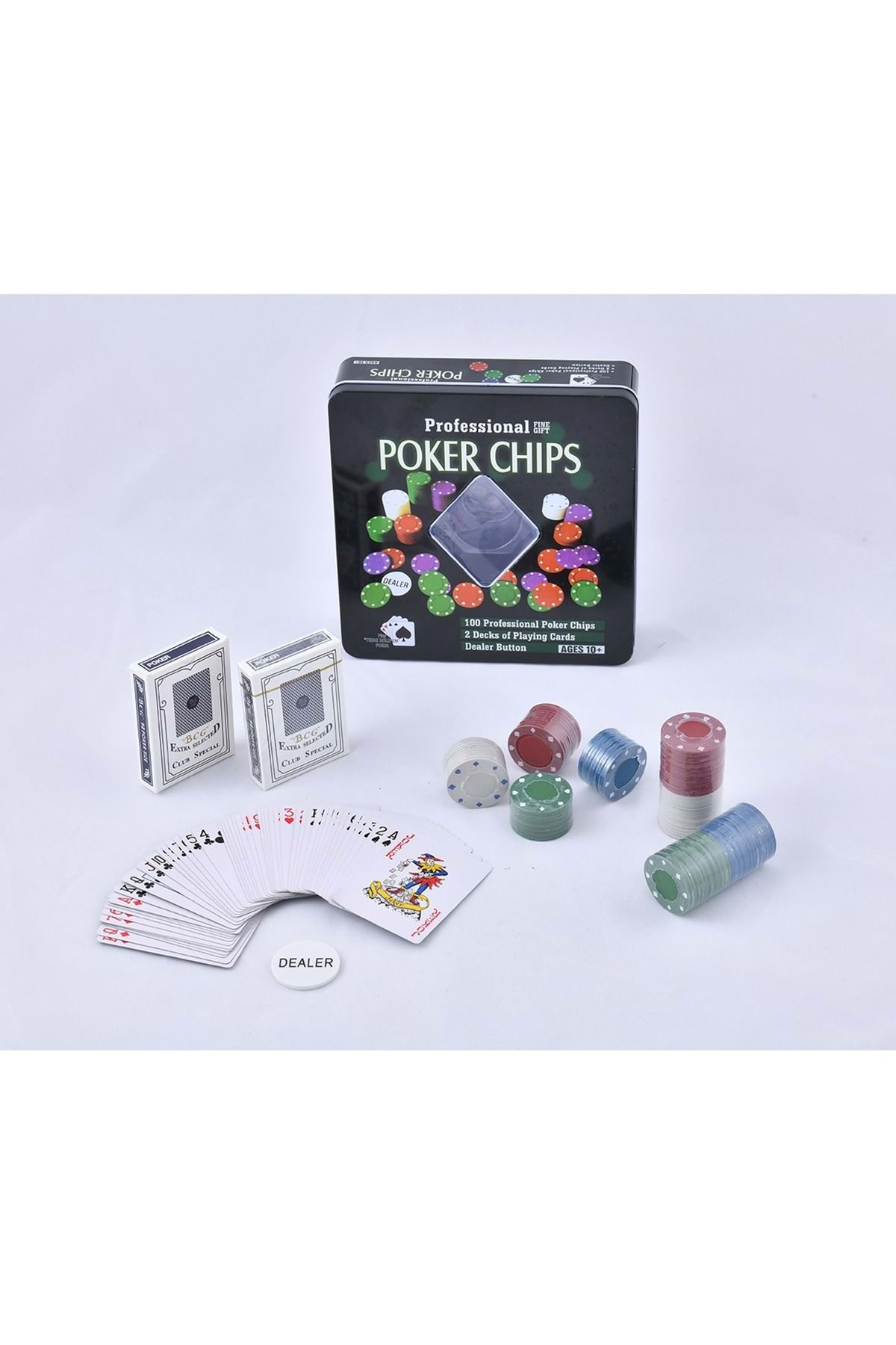 KfksStore Poker Oyunu 100 Chip Ve 2 Adet İskambil Kağıt Setine Sahip Poker Oyunu No 1
