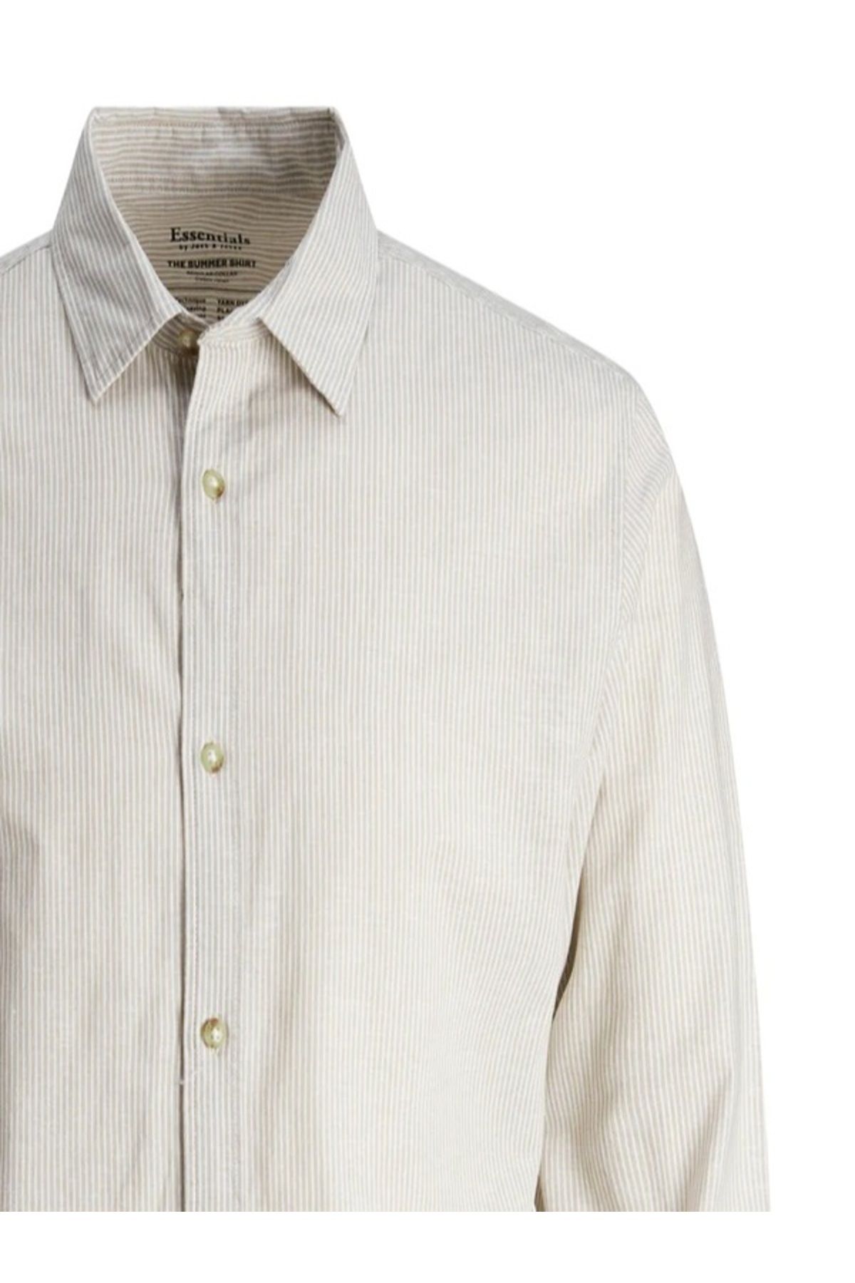Jack & Jones-Ανδρικό λινό μακρυμάνικο πουκάμισο J&j Sand Beige White 8