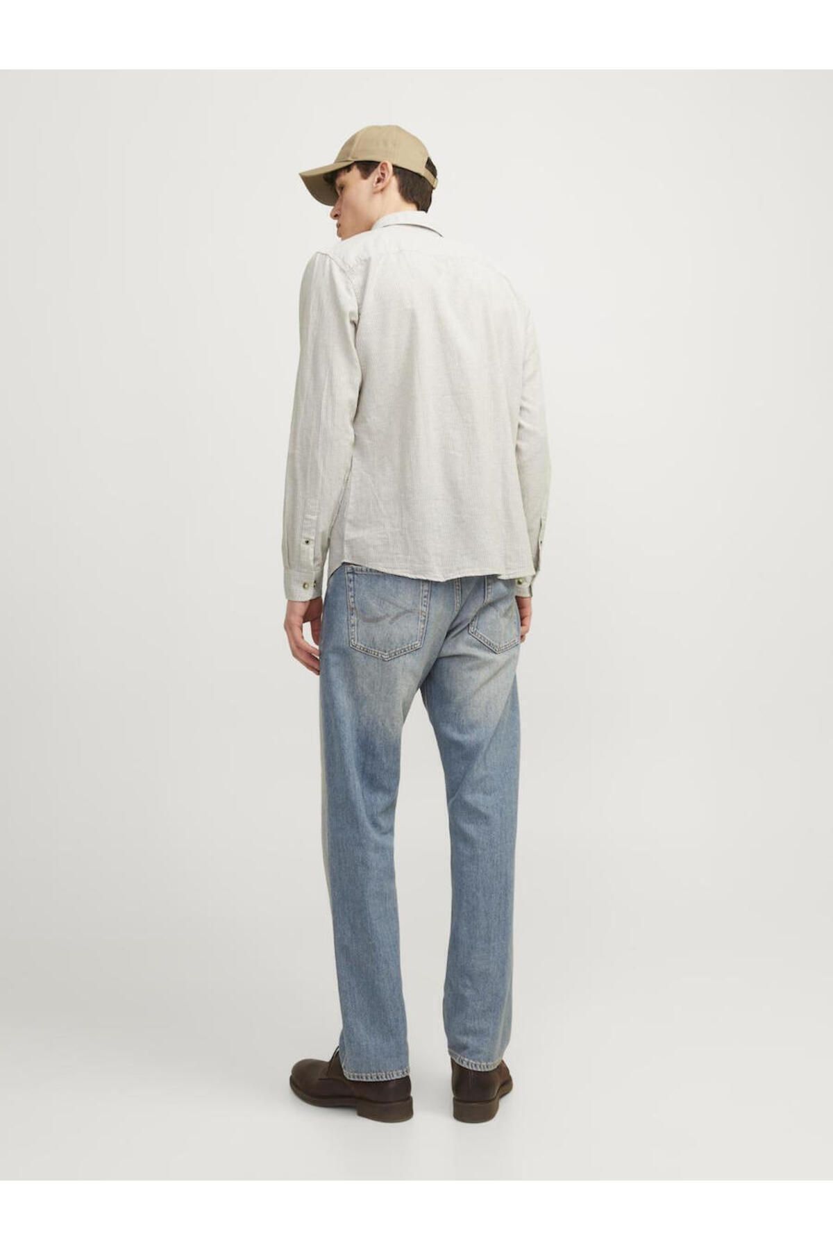Jack & Jones-Ανδρικό λινό μακρυμάνικο πουκάμισο J&j Sand Beige White 4