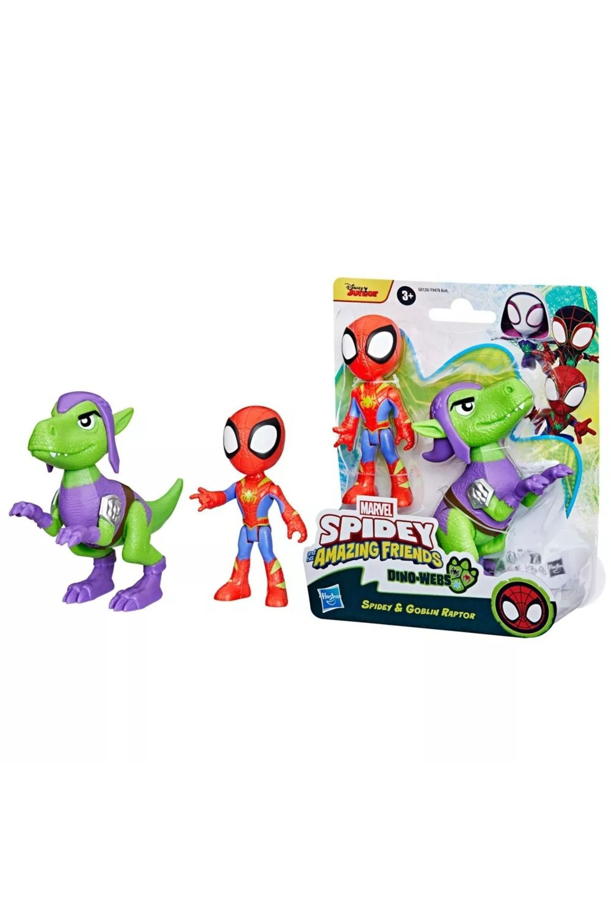 Marvel Spidey and His Amazing Friends Dino Webs Spidey ve Goblin Raptor 2'li Figür Seti