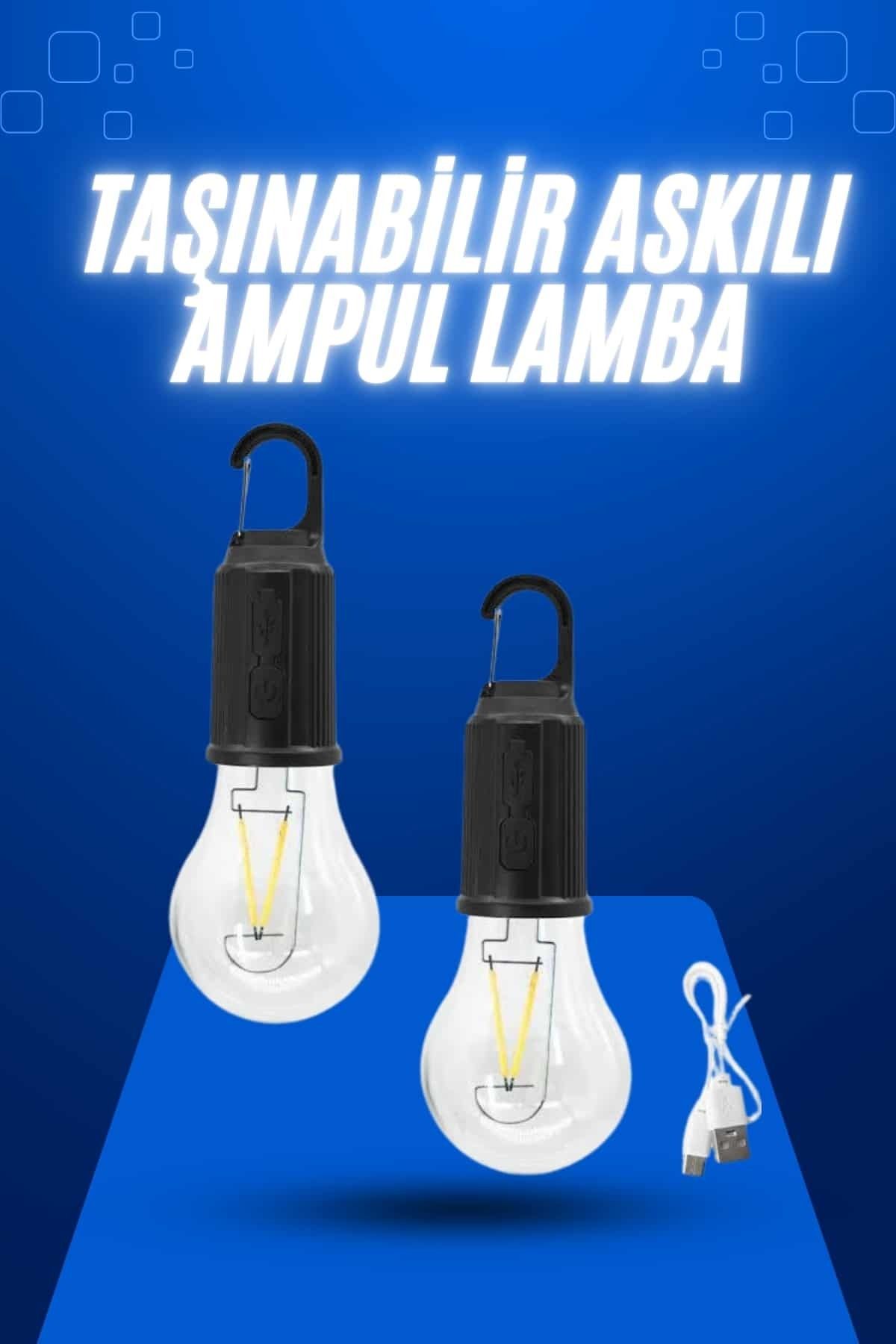 teknodayım Askılı Kırılmaz Led Işık Kamp Bahçe Lambası Taşınabilir Led Ampul Şarjlı