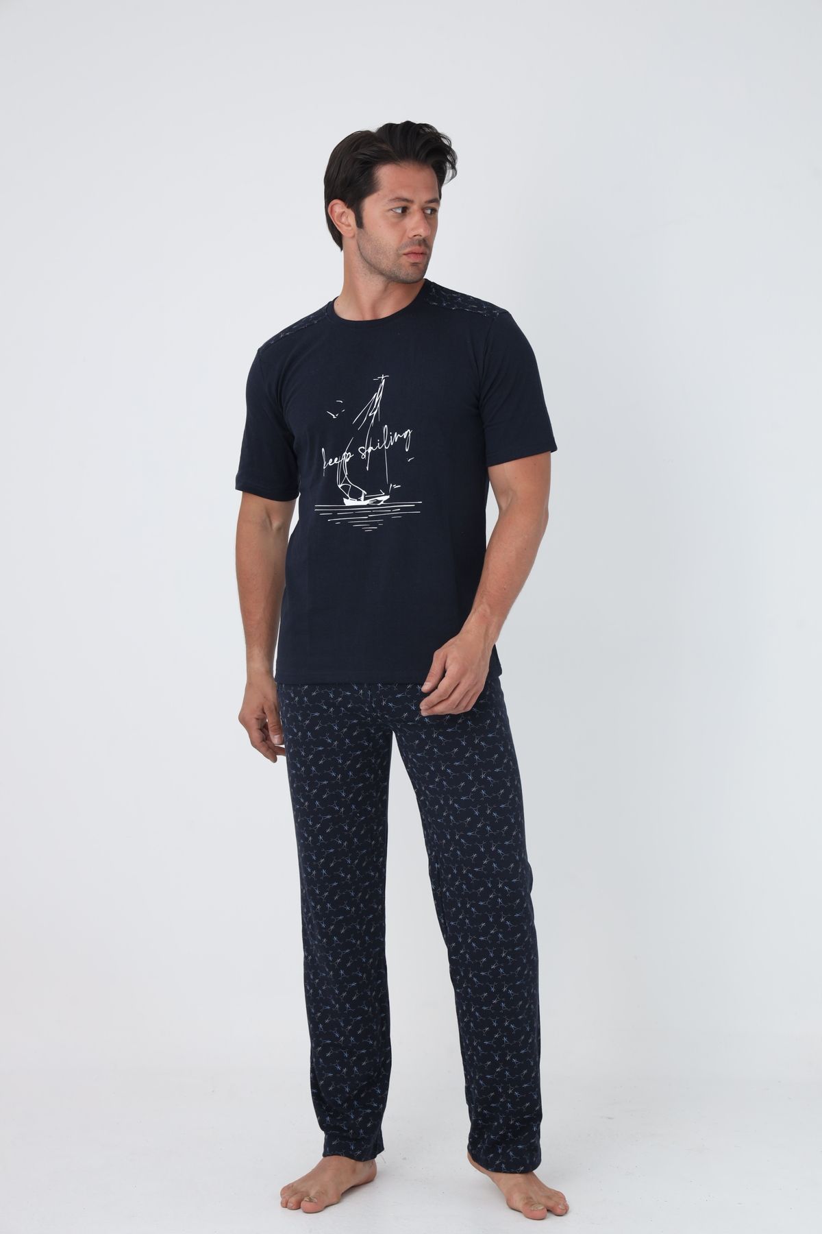 FAMESTEKSTİL-Men's Plaid Summer 100% Cotton Short Sleeve Comfortable Pajama Set 2