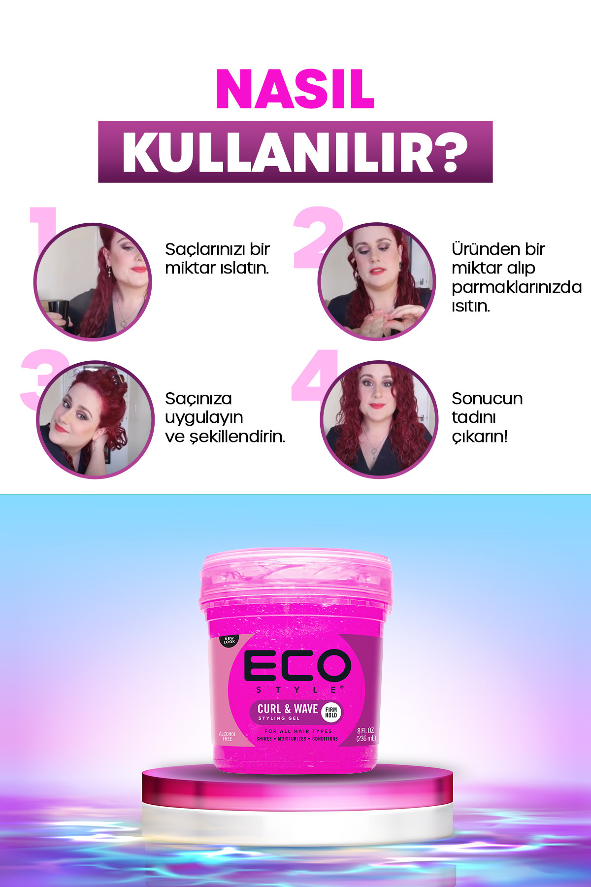 Kıvırcık ve Bukleli Saçlara Özel, Şekillendirici Saç Jölesi, 236 Ml Curly Wave Styling Gel Firm Hold — firmbukle — تصویر 4 از 4