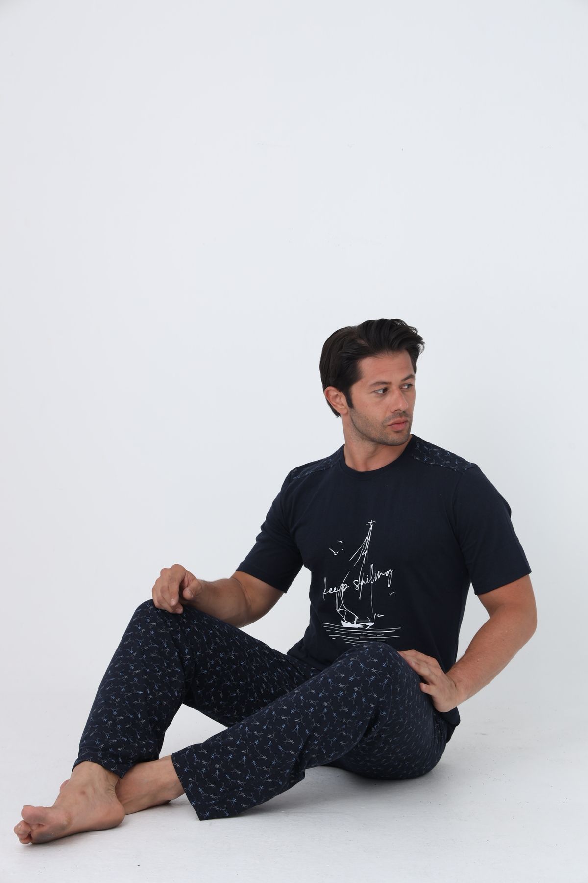 FAMESTEKSTİL-Men's Plaid Summer 100% Cotton Short Sleeve Comfortable Pajama Set 7