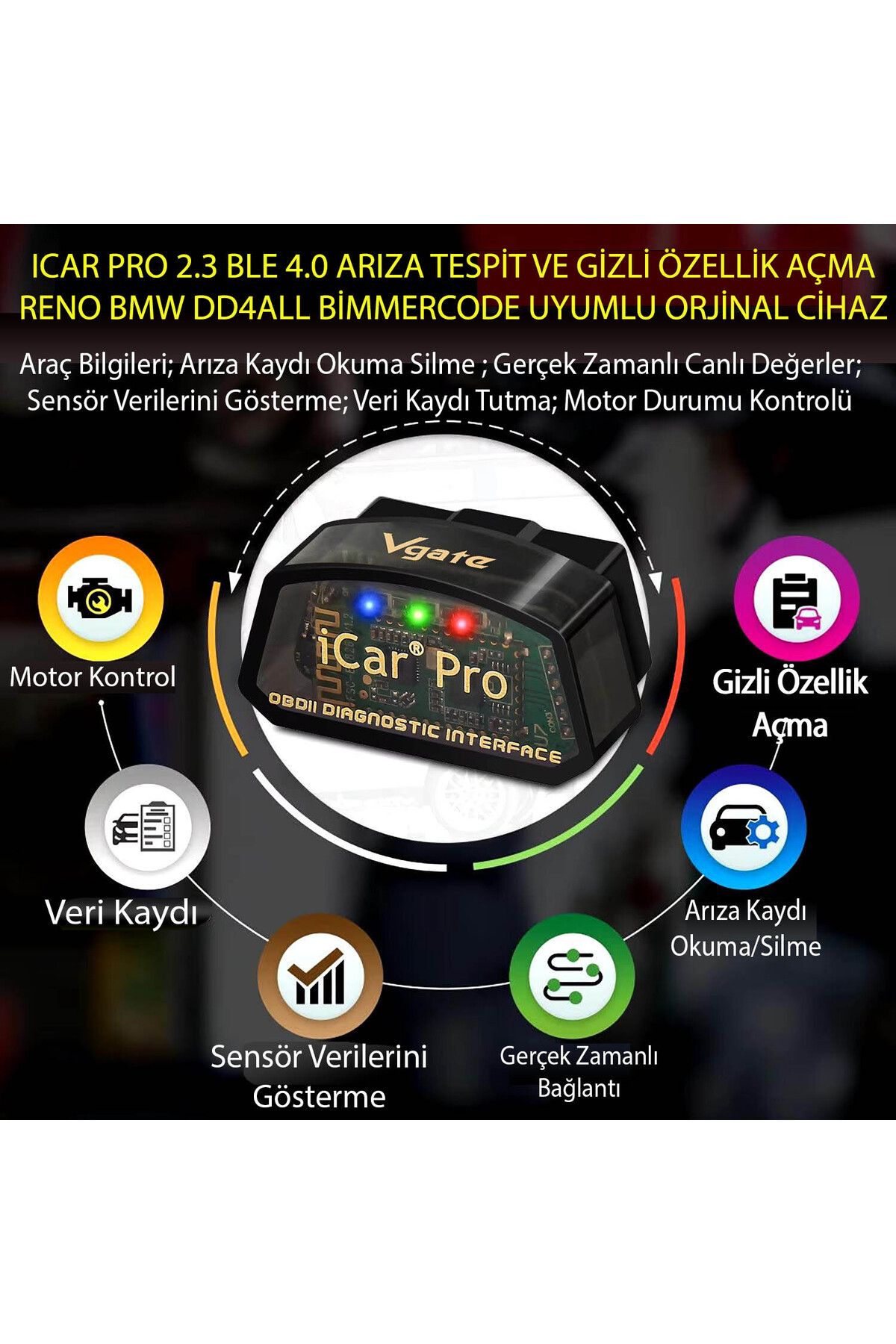 Vgate İcar Pro Ble 4.0 Reno Bmw Ddt4all Bimmercode Uyumlu Arıza Tespit Ve Gizli Özellik Açma