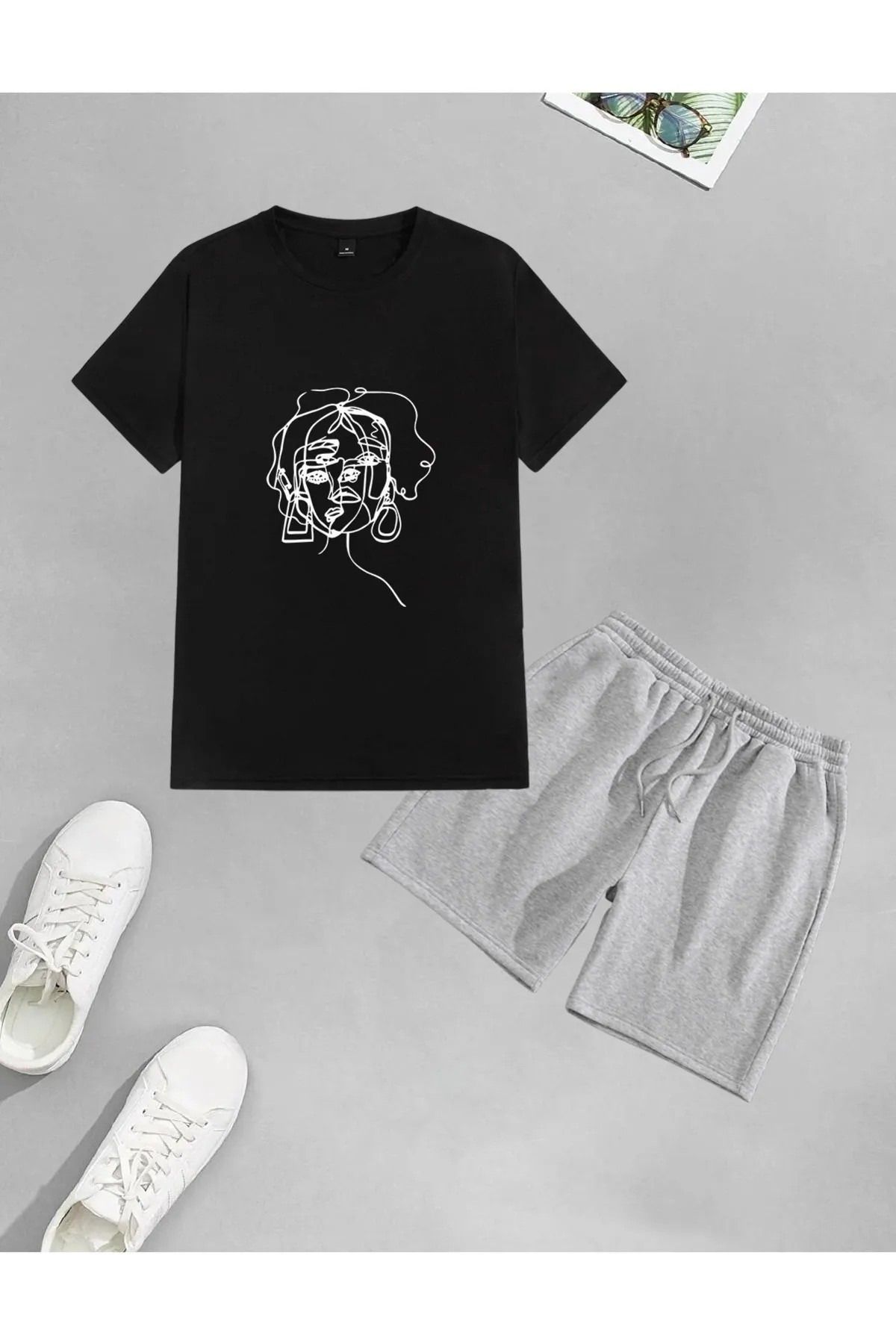 Drapara Unisex Kadın Aesthetic Baskılı Şort-T-shirt takımı
