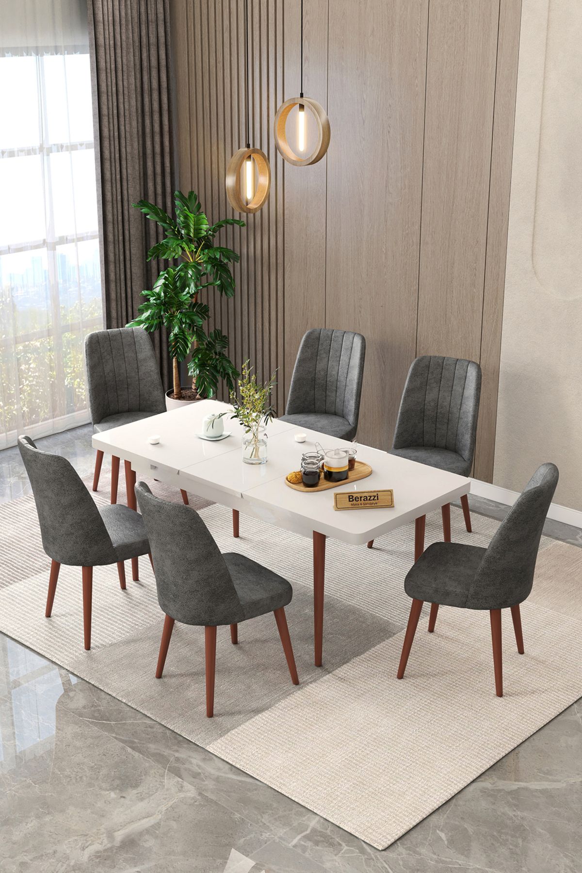 Maholandin Beyaz 80x130 Açılır Mutfak Masası , Mutfak Masa Takımı Metal Ayaklı 6 Sandalye