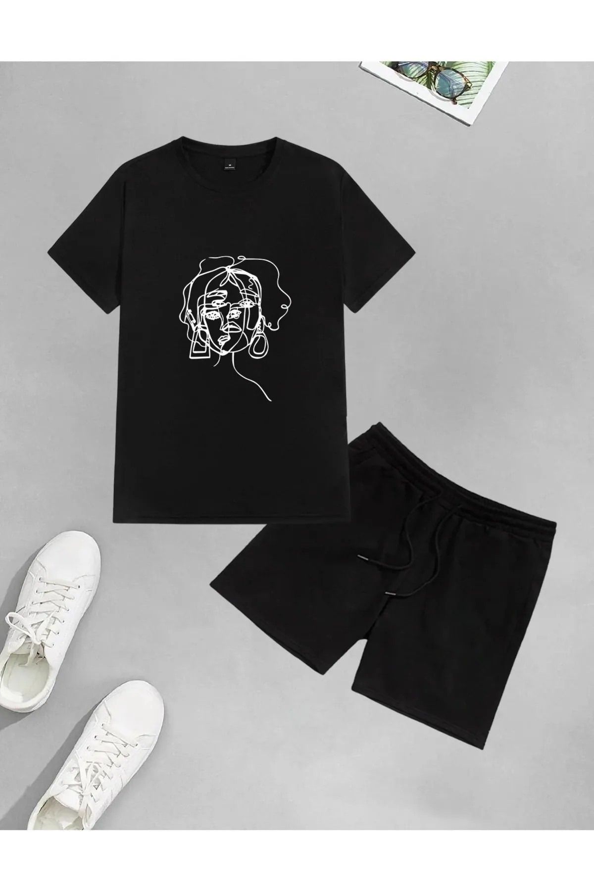 Drapara Unisex Kadın Aesthetic Baskılı Şort-T-shirt takımı
