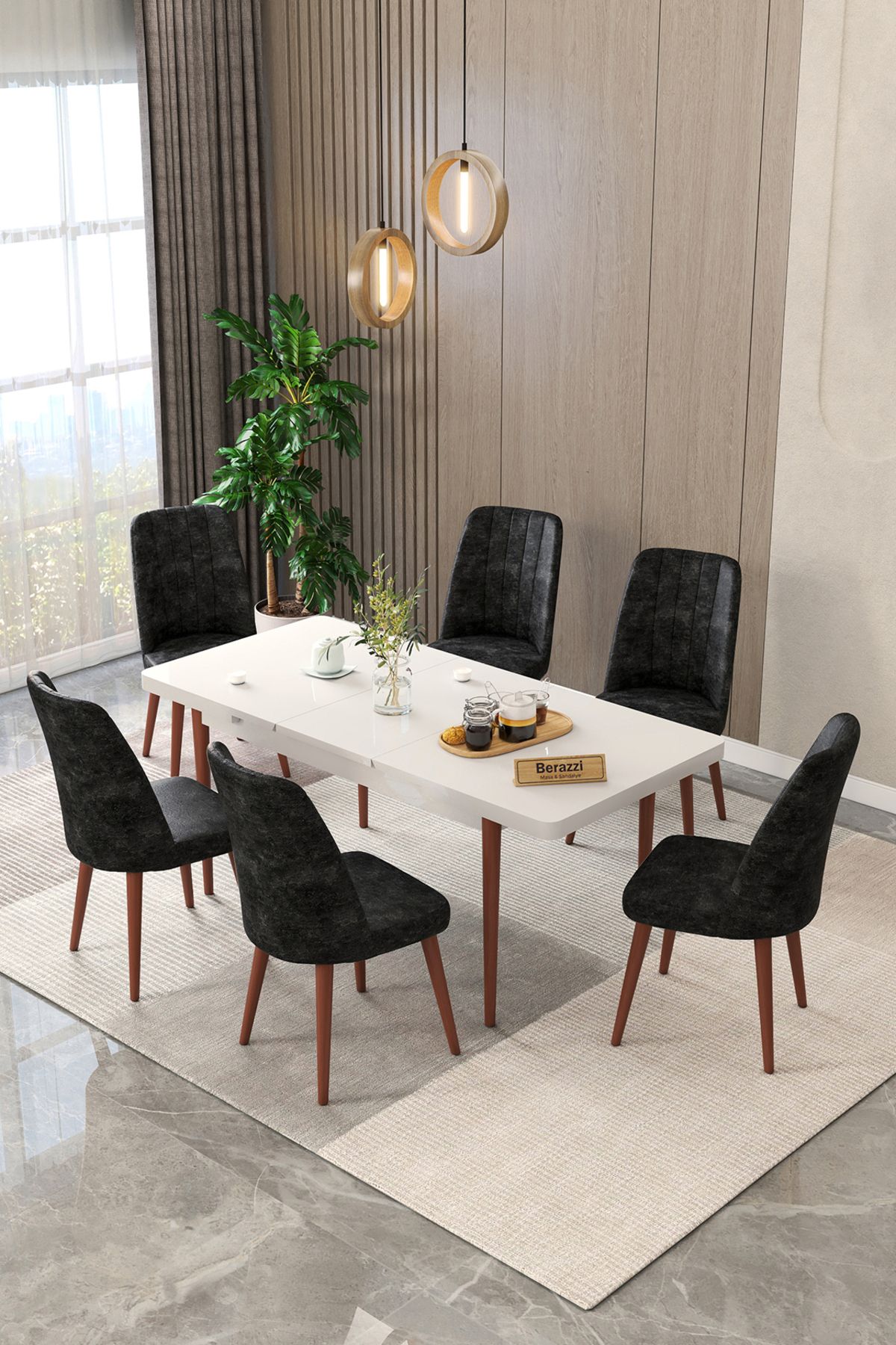 Maholandin Beyaz 80x130 Açılır Mutfak Masası , Mutfak Masa Takımı Metal Ayaklı 6 Sandalye