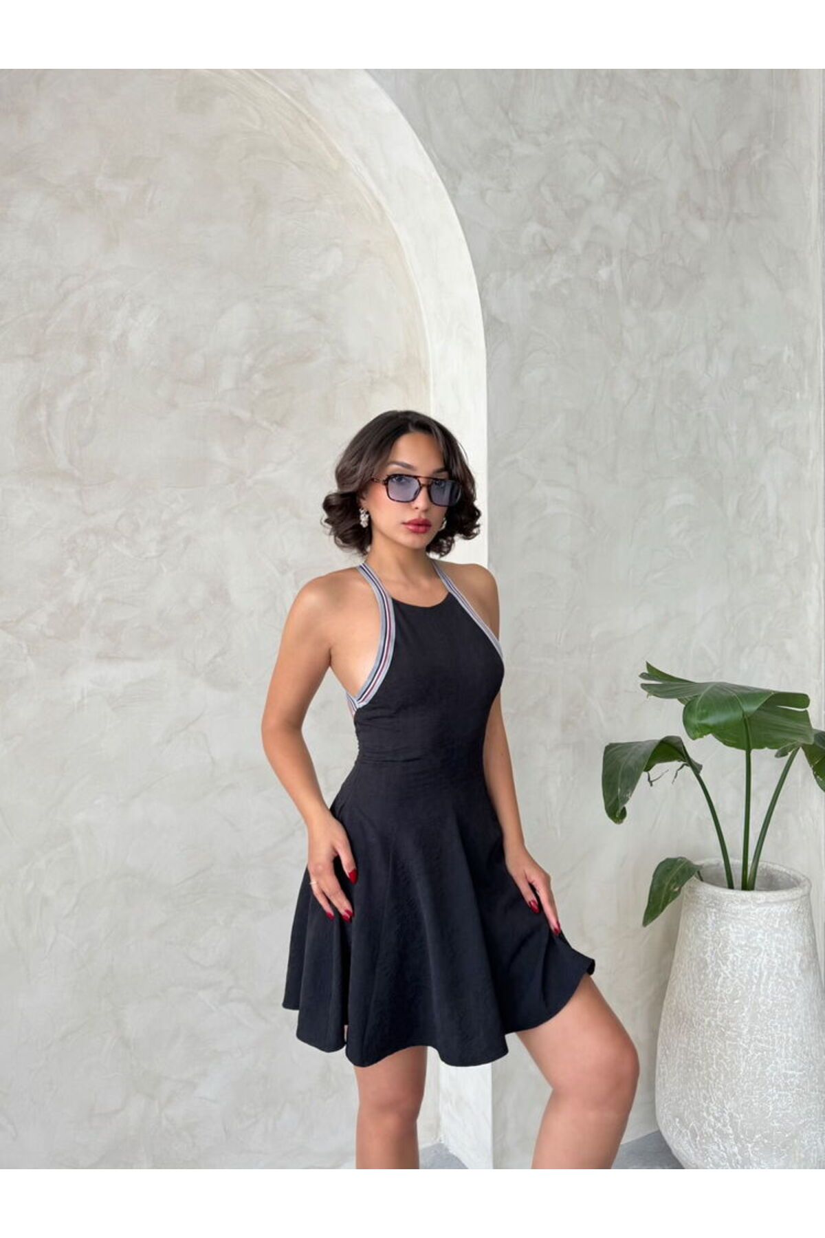 HARVESSE-Stylish Stripe Detailed Flared Cut Dress 5