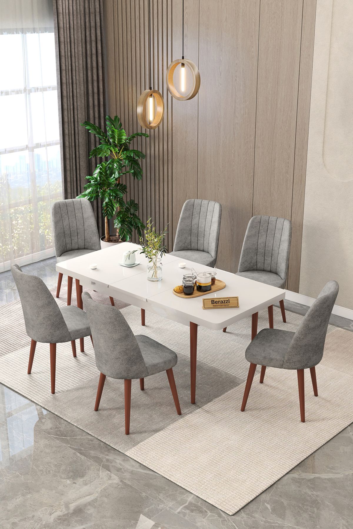 Maholandin Beyaz 80x130 Açılır Mutfak Masası , Mutfak Masa Takımı Metal Ayaklı 6 Sandalye