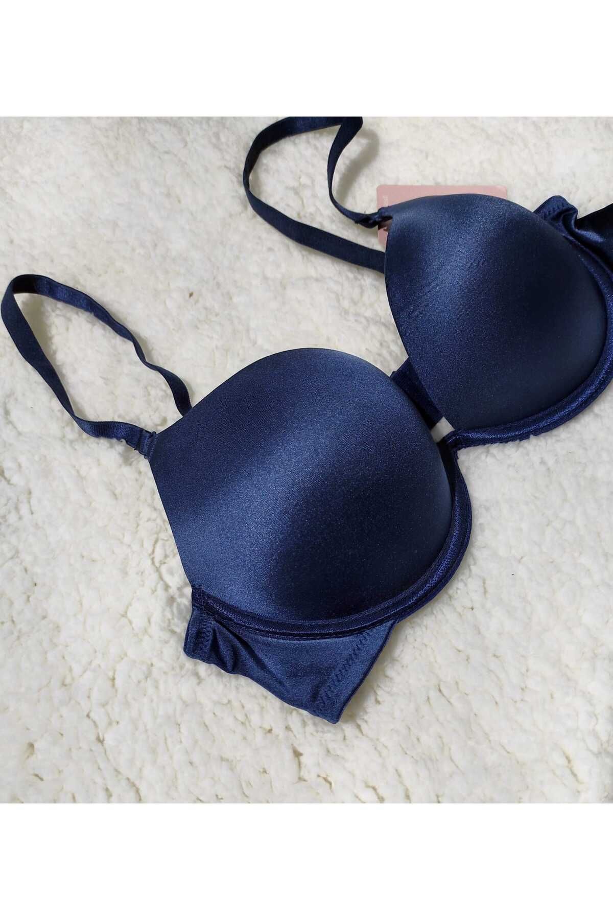 DÜVEN-Σουτιέν Push Up Double Padding Navy Blue - Pop Up Διπλό Στήριγμα Μονό Μπλουζάκι 2