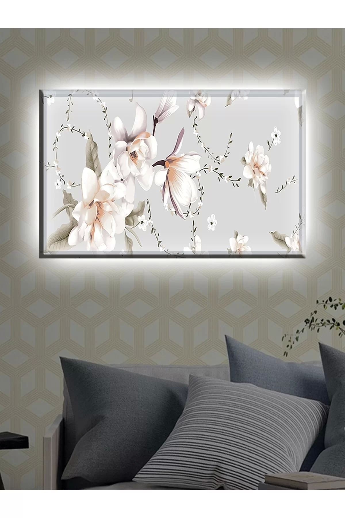 feifei Led Işıklı Beyaz Çiçek Kanvas (tablo Yatak Odası İçin İdeal)