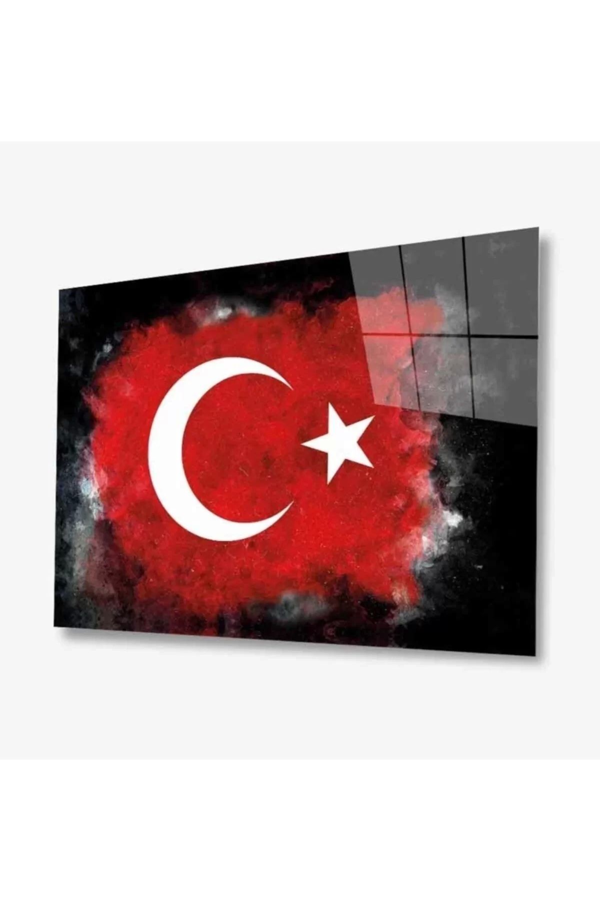 ÖYKÜ VE YİĞİT Türk Bayrağı Siyah Fon Cam Tablo