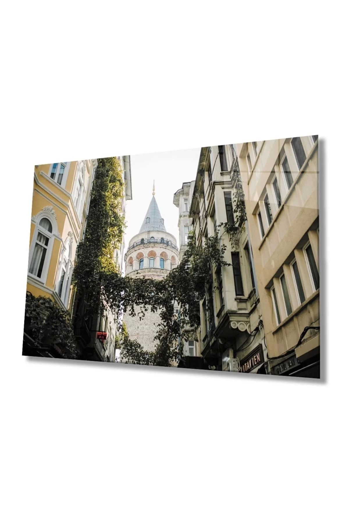 ÖYKÜ VE YİĞİT Istanbul Galata Kulesi Manzara 4mm Dayanıklı Cam Tablo Temperli Cam