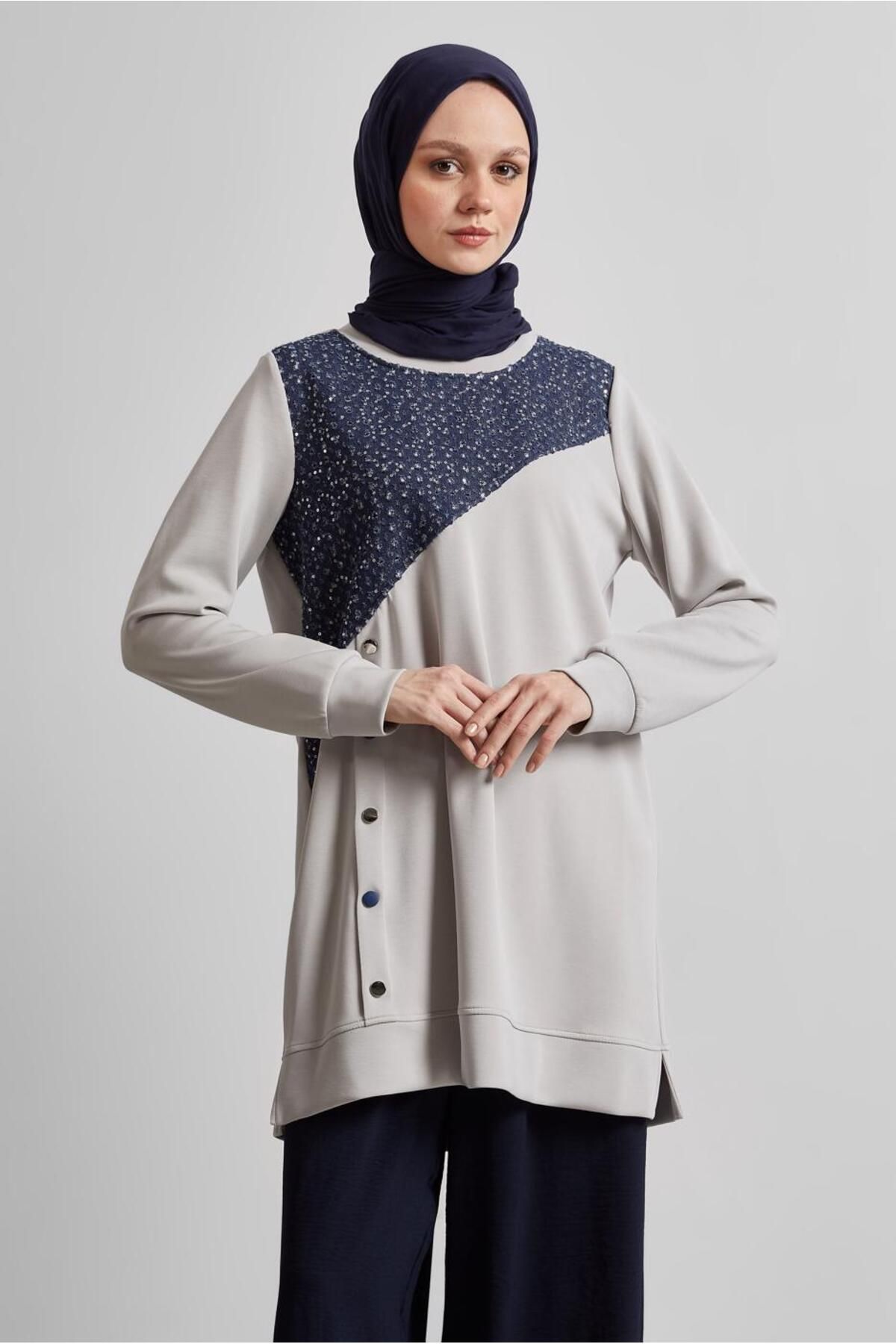 تونیک ورزشی جین با جزئیات 45391 Alvina