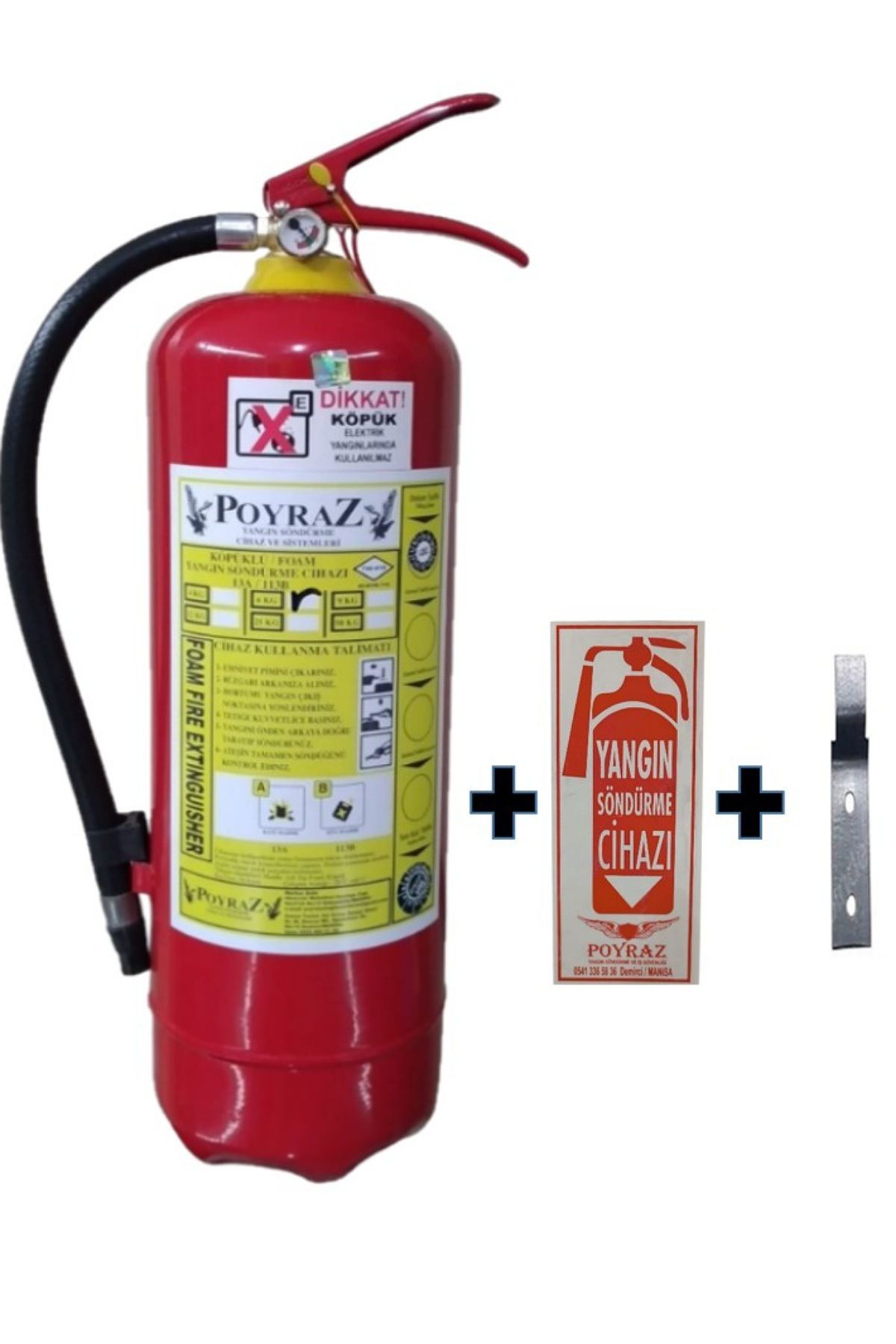 P POYRAZ 6 Kg Köpüklü Yangın Tüpü + uyarı levhası  - ev, ofis ve araçlar için ideal