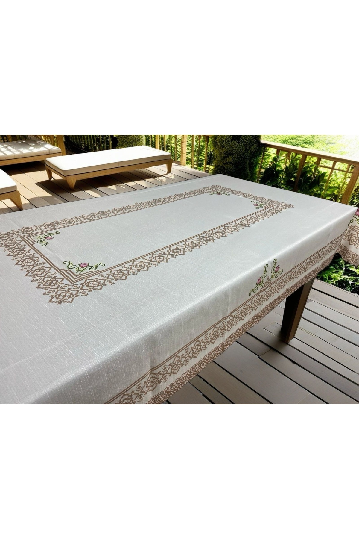 Sfr Home by FİSKOS-Burning Rug Striped Printed Dining Table Cover 2