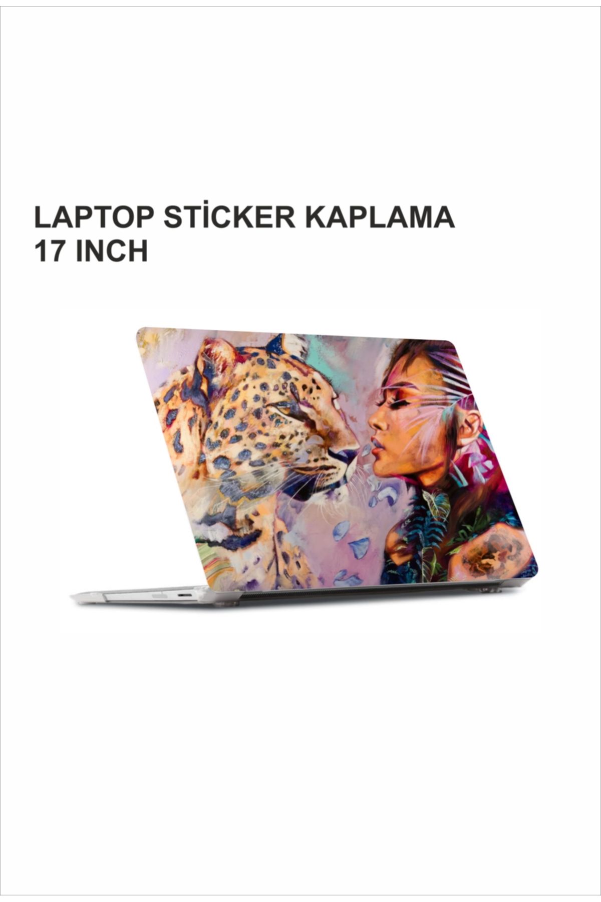 ÖZGÜL REKLAM Kaplan Ve Kadın Laptop Sticker / Laptop Kaplama / Laptop Etiket Çıkartma / Kaplan Ve Kadın Sticker