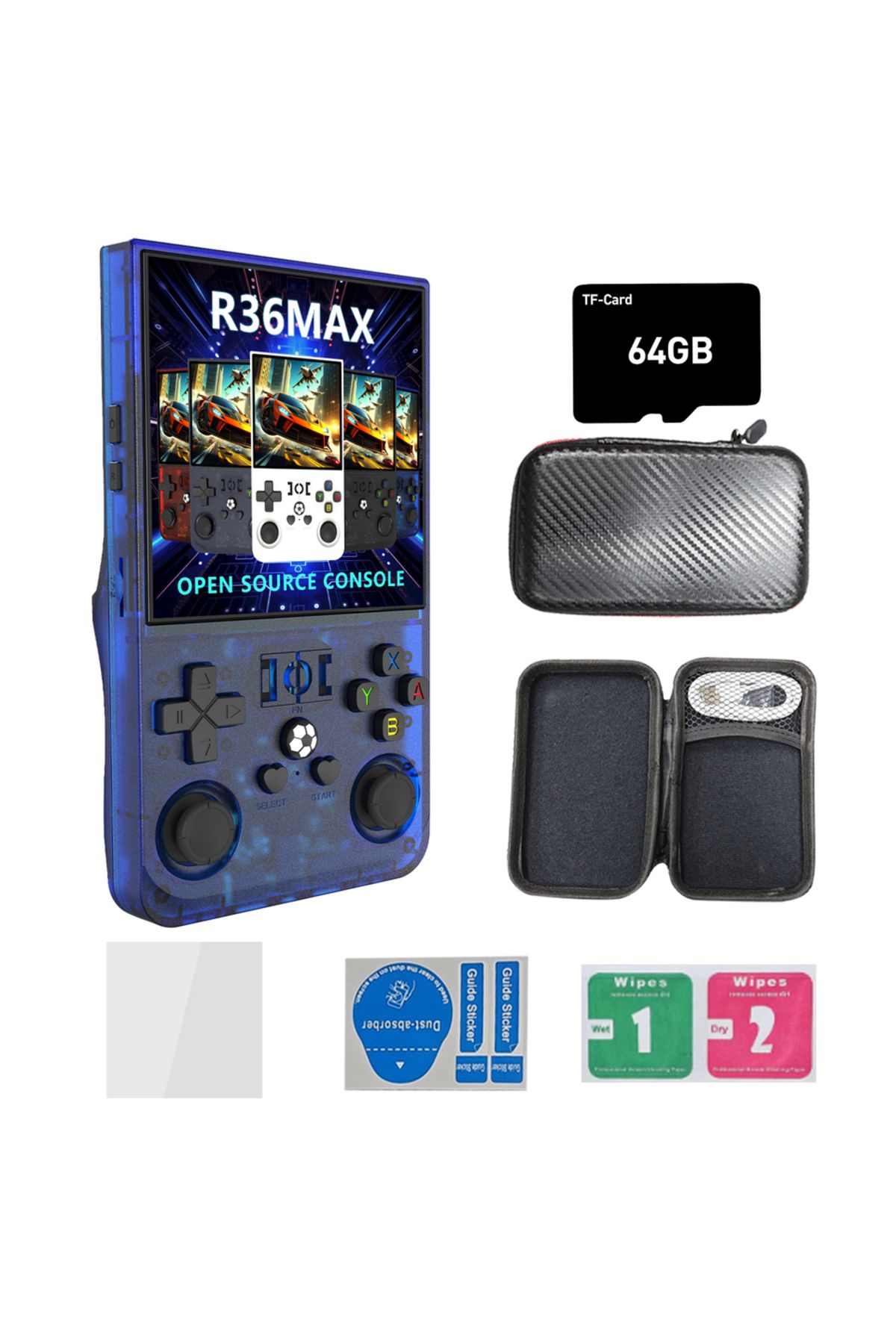 Choice-64G Blue Open Source R36Max 4 Inch IPS Screen Retro Handheld Video Game Console Linux System Portabl 1