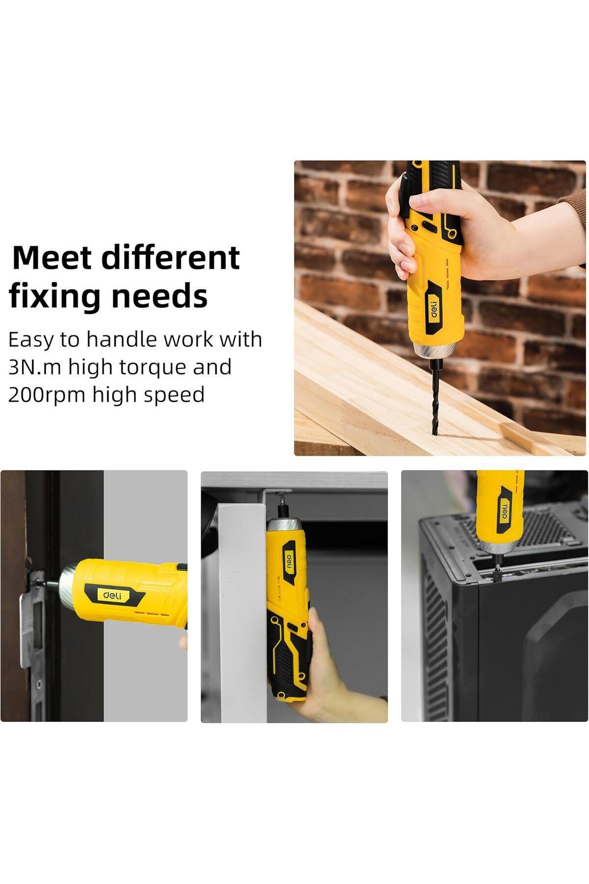 Deli-Cordless Screwdriver Set with Rotatable Handle, Auto LED Light, and Rechargeable Design 5
